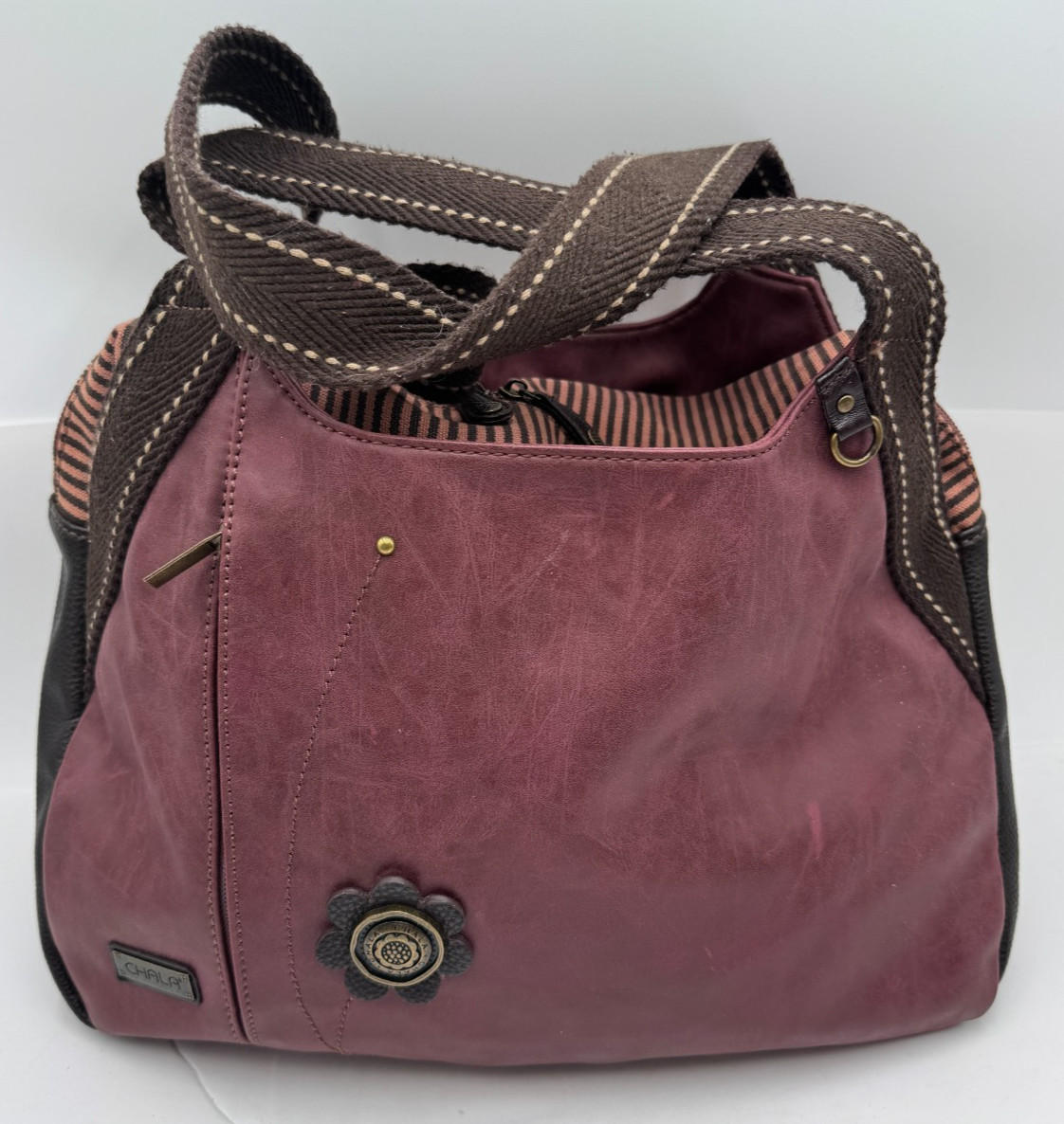 Chala Women’s Handbag Burgundy Vegan Leather Pockets Double Handle Shoulder Bag