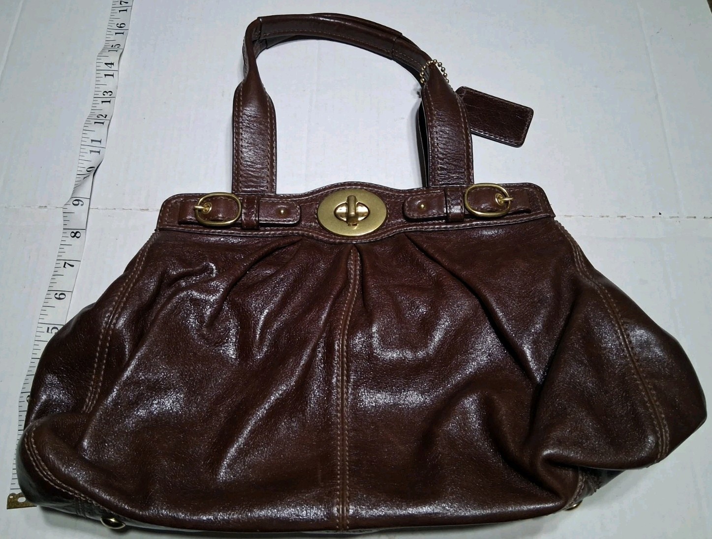 Coach Garnet Kristin Satchel Pleated Leather Turnlock Tote Bag Plum *Read Des
