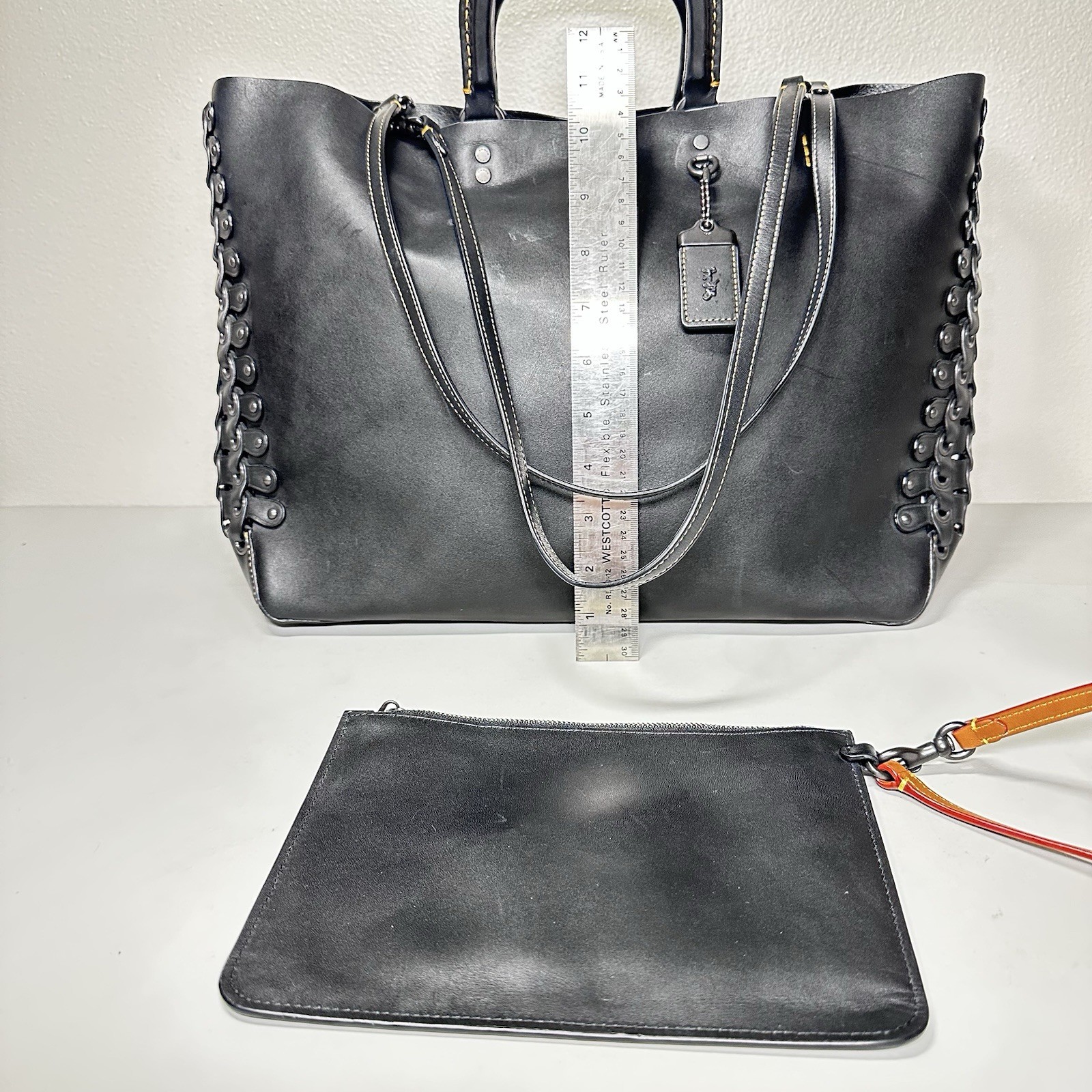 Ltd Ed COACH 1941 Rogue Tote w/ Black on Black Link Detail/ Glovetanned Leather