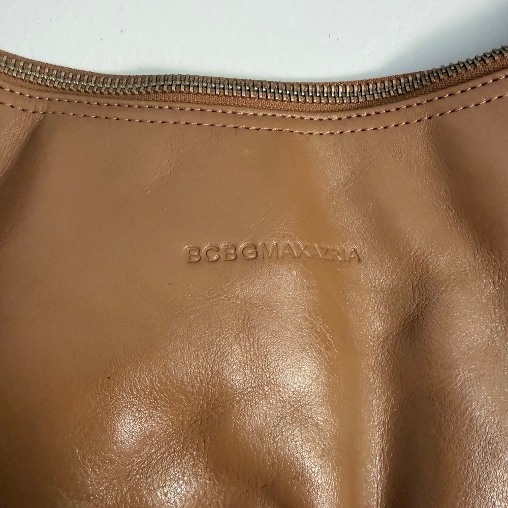 Y2K BCBGMAXAZRIA Tan Leather Grommet Hobo Bag Adjustable Shoulder Strap Brown