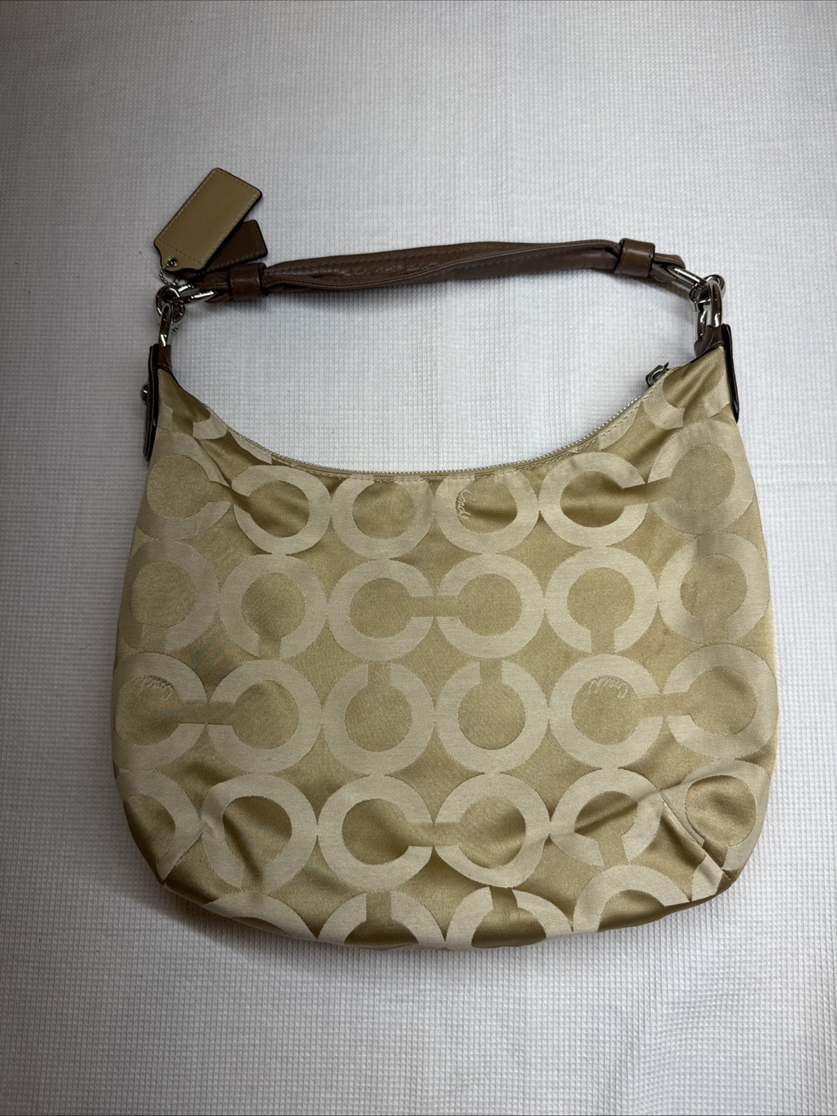 COACH Kristin OP Art Signature Shoulder Purse Khaki L1082-16784 Bag Included