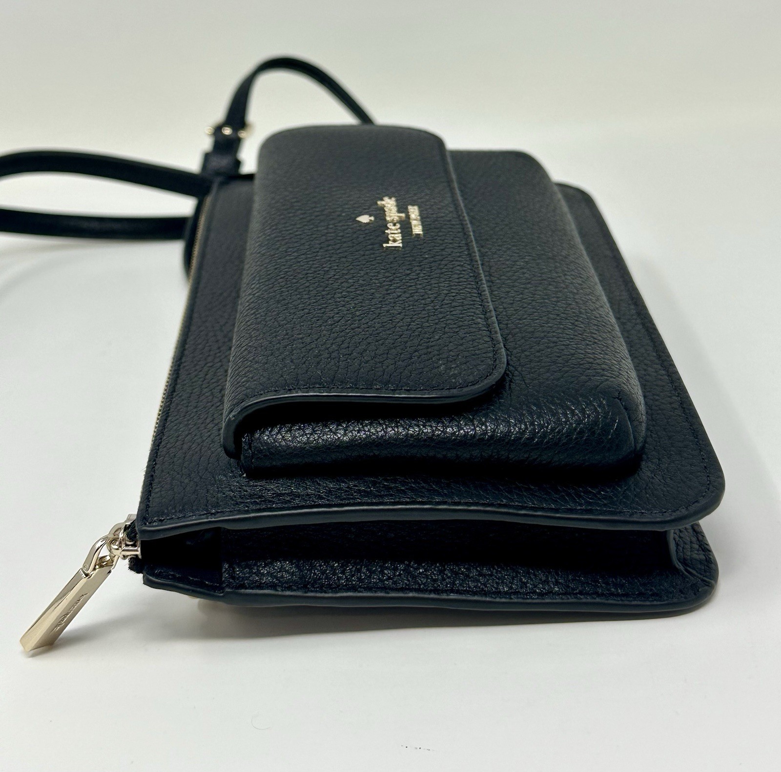 Kate Spade New York Leila Small Flap Crossbody Pebbled Leather Black K8284 New