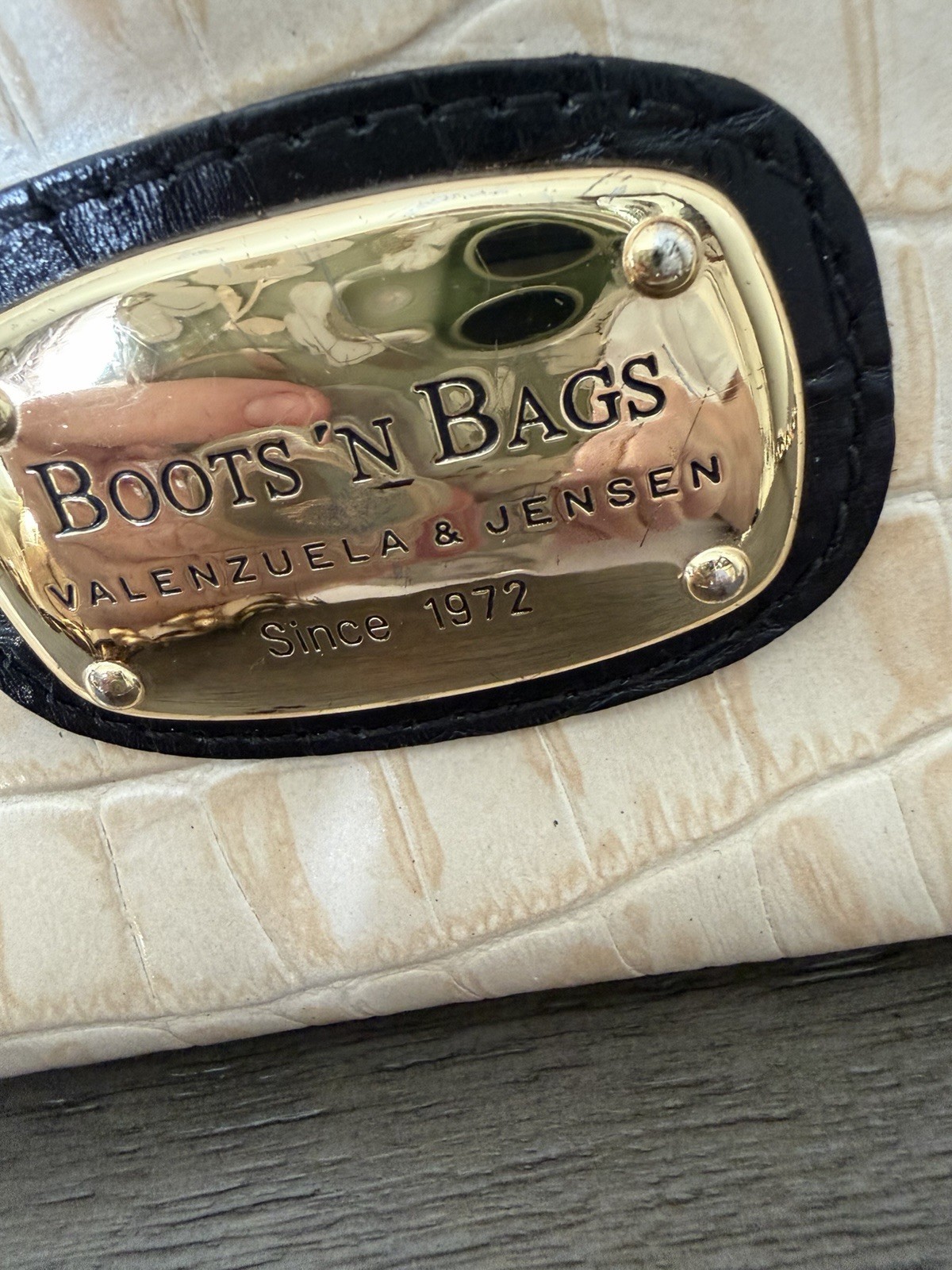 Boots ‘N Bags Small Leather Cross Body Bag Beige And Brown Crocodile Texture