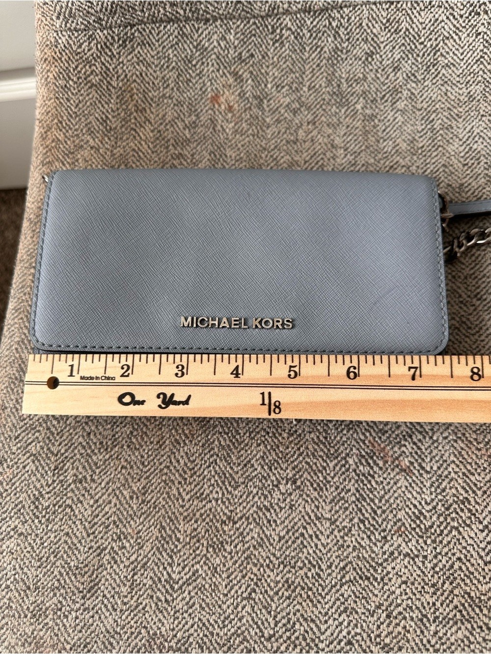 Michael Kors Powder Blue Jet Set Wallet With Chain-Strap Crossbody