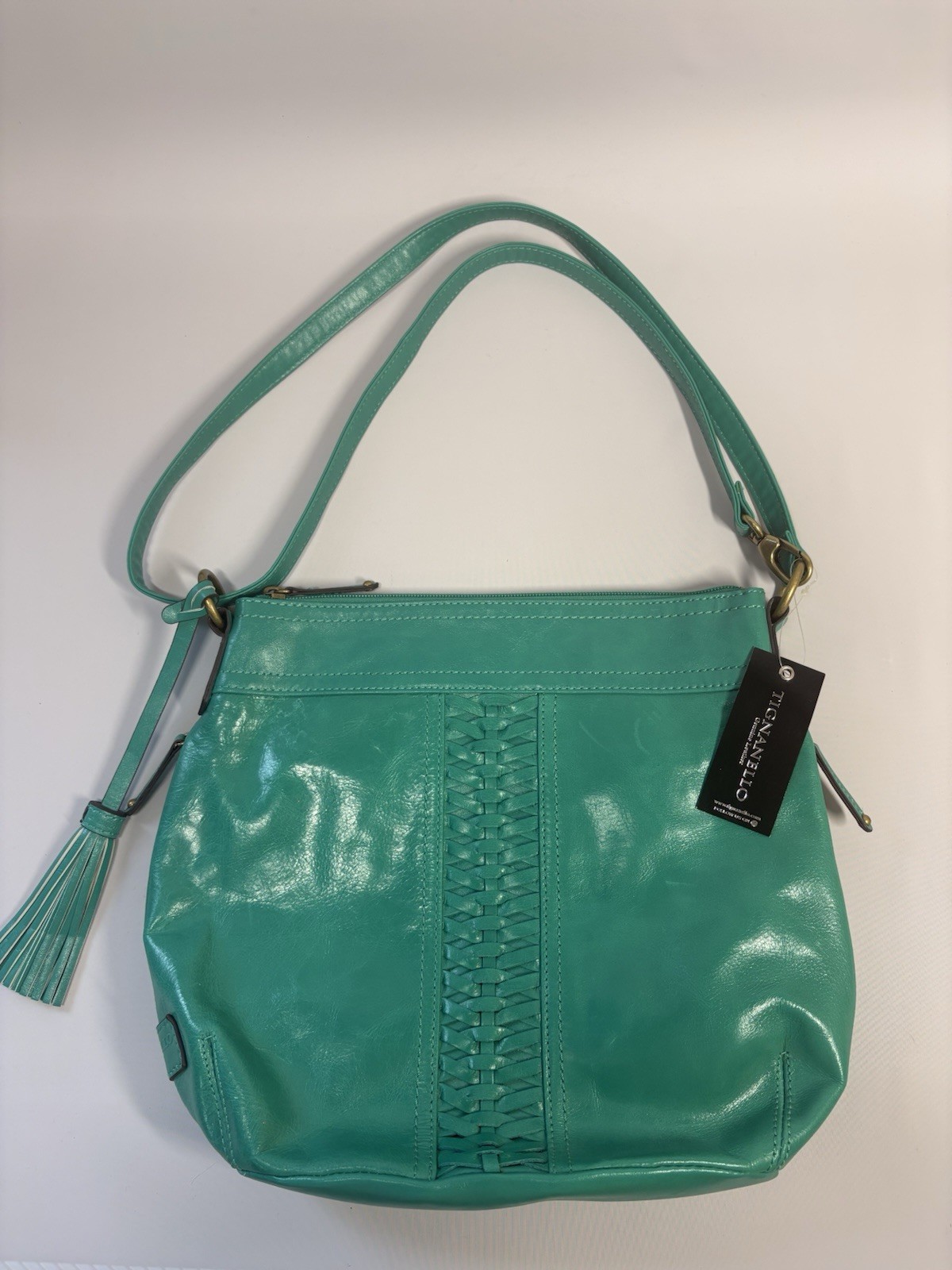 New Tignanello Essex Street Cross Body Bag Jade Green Leather Shoulder Purse