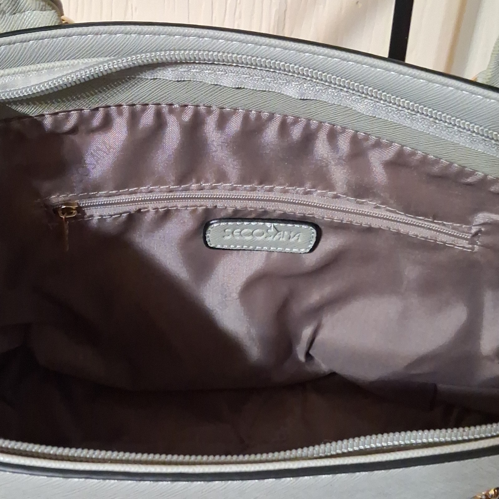 Secosana Gray Logo Satchel Top Handle Zip Detach Adjust Strap Gold Keychain