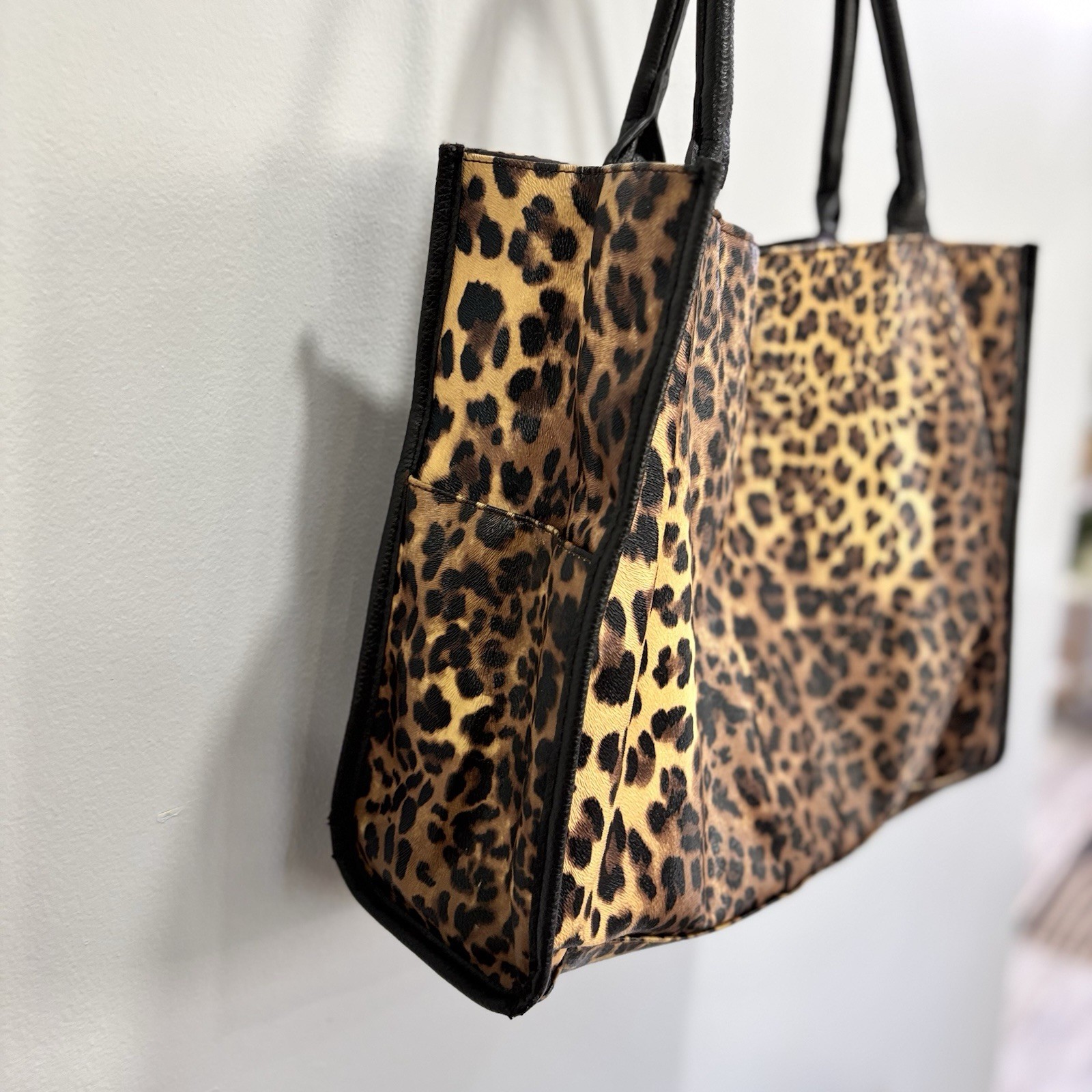 Neiman Marcus Leopard Print Tote Bag Large Structured Shoulder Purse Travel Work