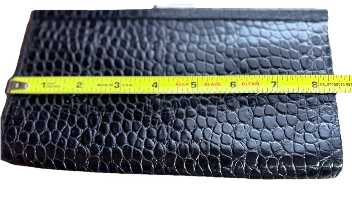 Banana Republic Leather Black Embossed Clutch/Purse, Inside Pocket, 8.5” X 5”