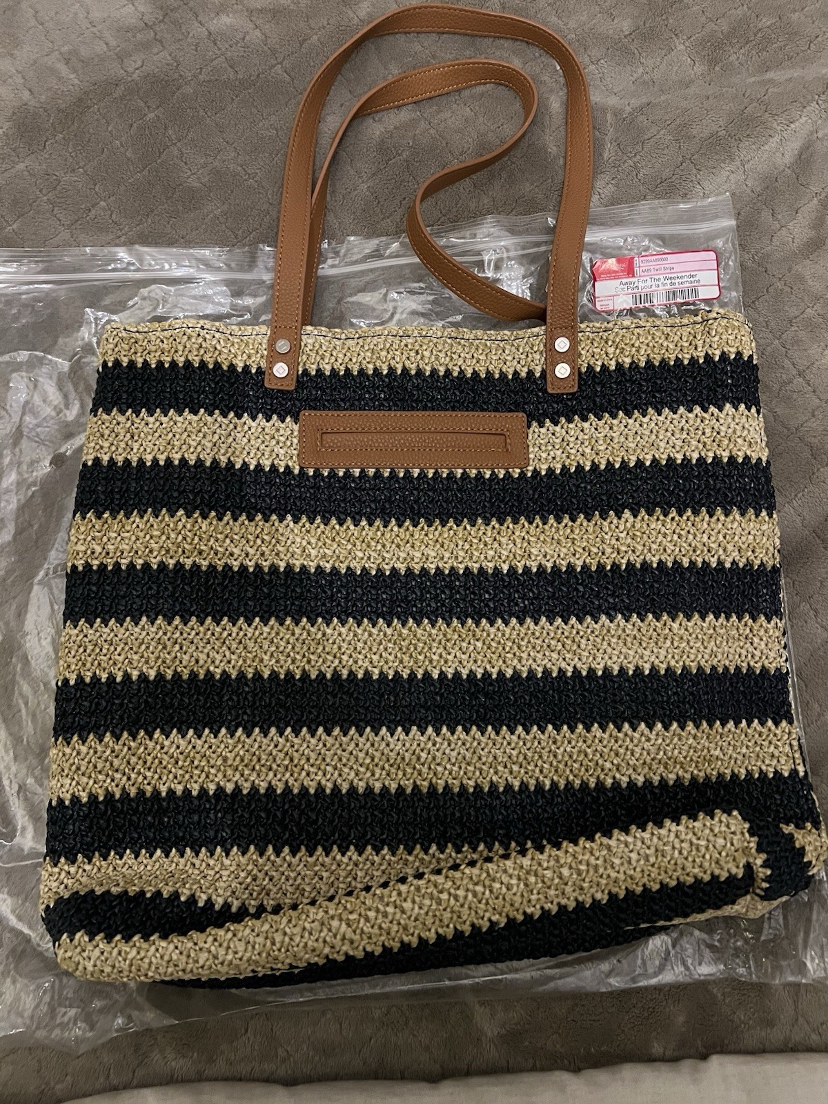 Jewell By Thirty One ‘Around Town’ Navy Stripe Straw Tote Bag+ Rubi Mini