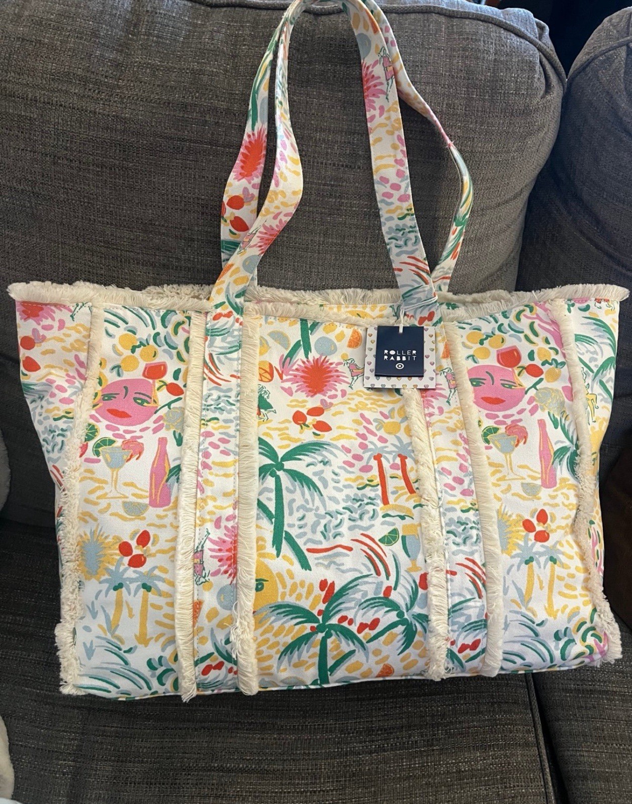Roller Rabbit x Target Tropical Fringe beach Tote Bag Shoulder Strap new