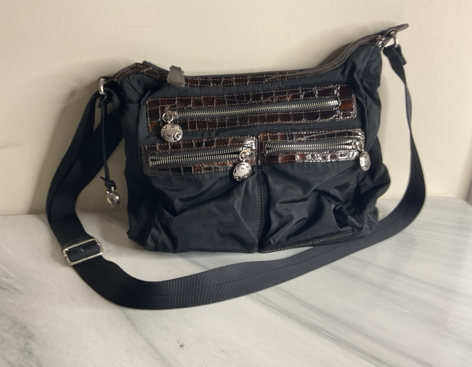 Brighton Black Crossbody Bag w/ Adjustable Strap, Zip, Pockets