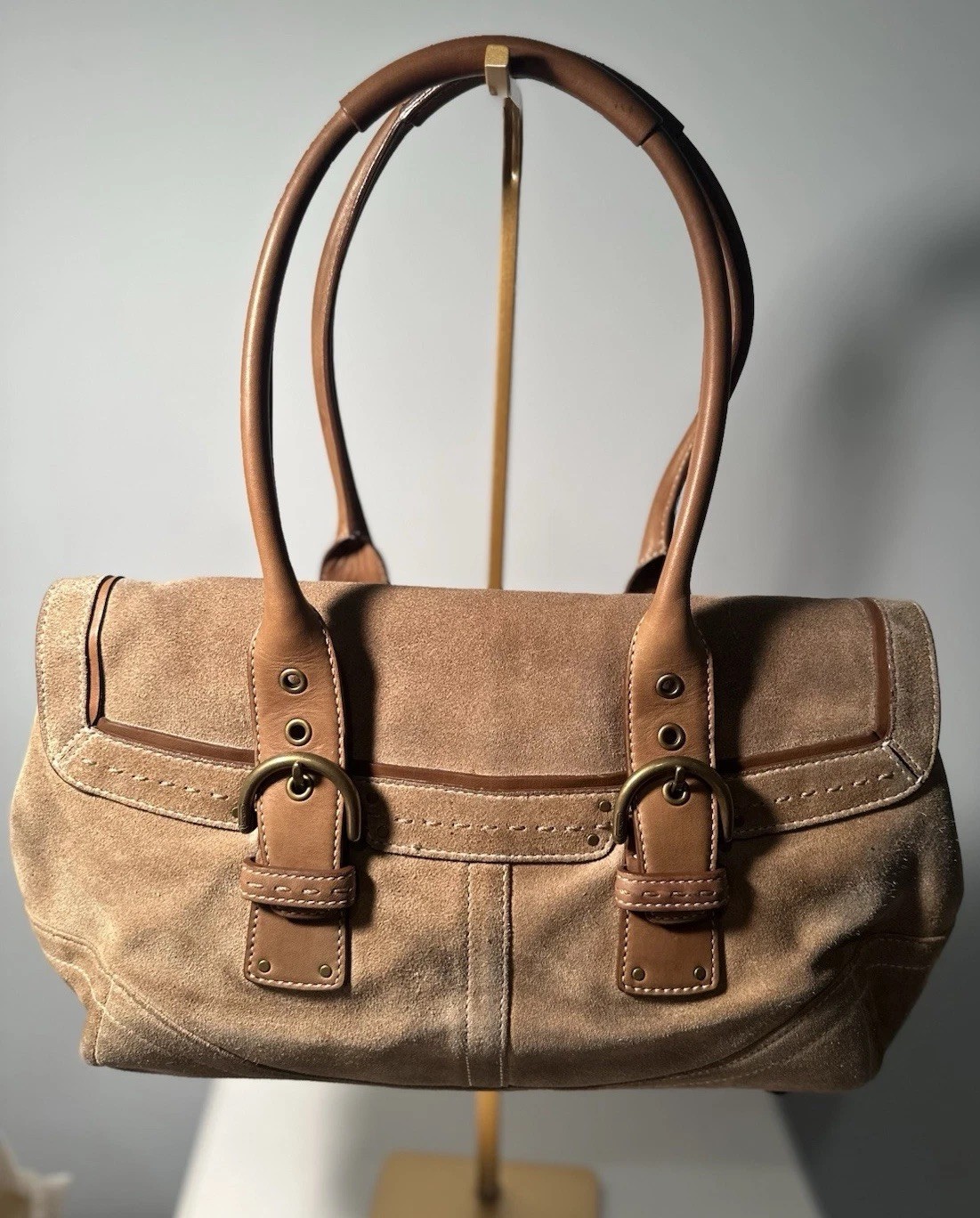 Coach Vintage Y2K No 9674 Camel Suede SoHo Satchel, Brass Hardware