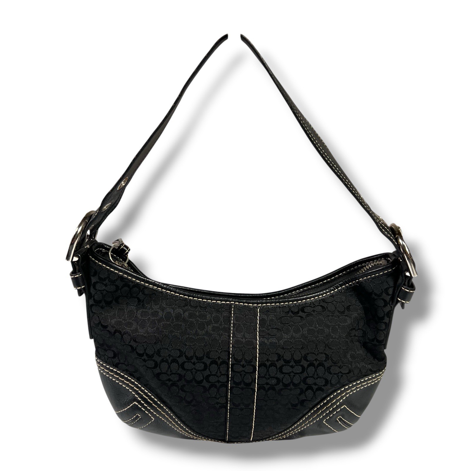 Vintage Coach SoHo 2154 Black Signature Canvas Leather Mini Shoulder Hobo Bag