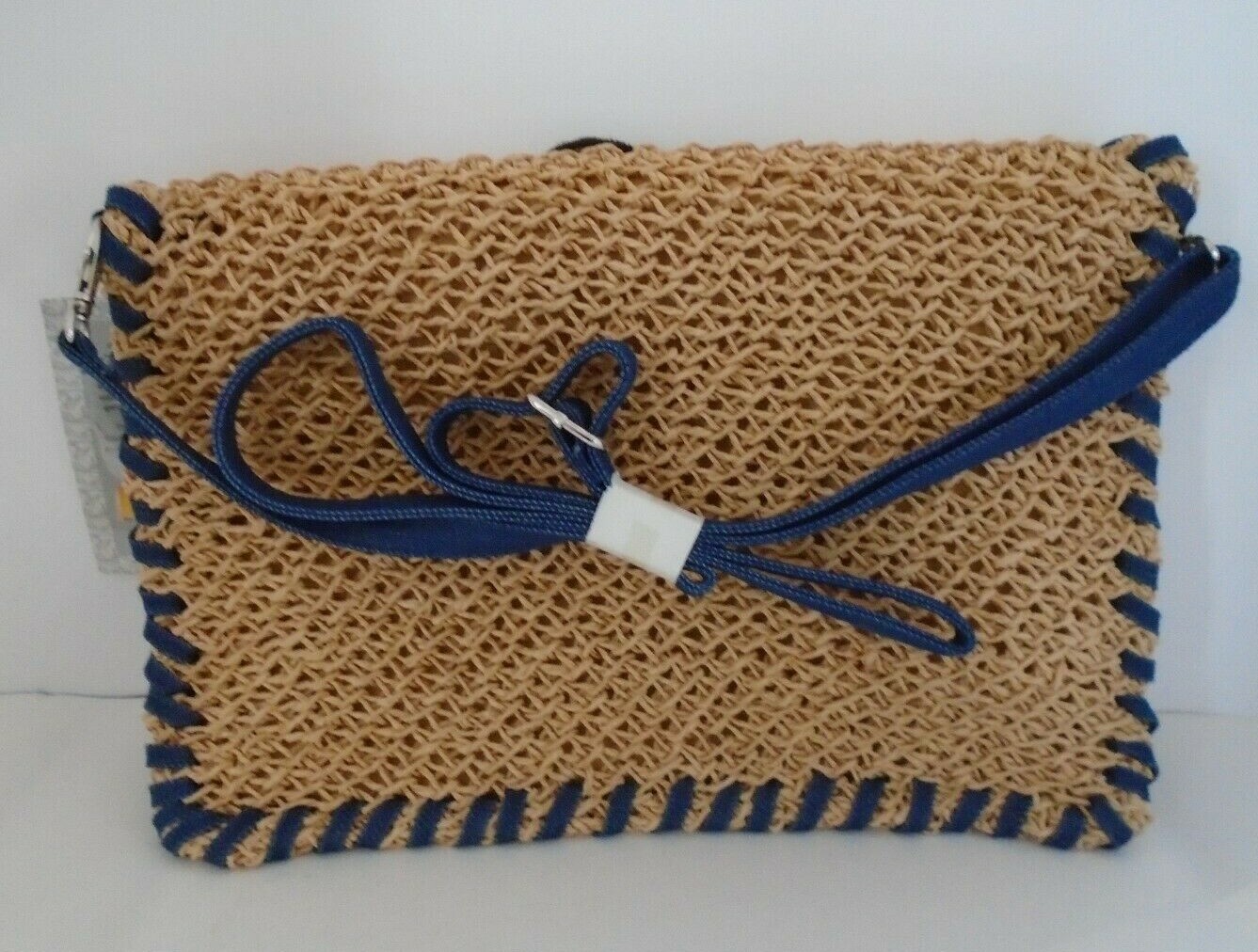 KRISTINE paper straw and denim shoulder bag/clutch