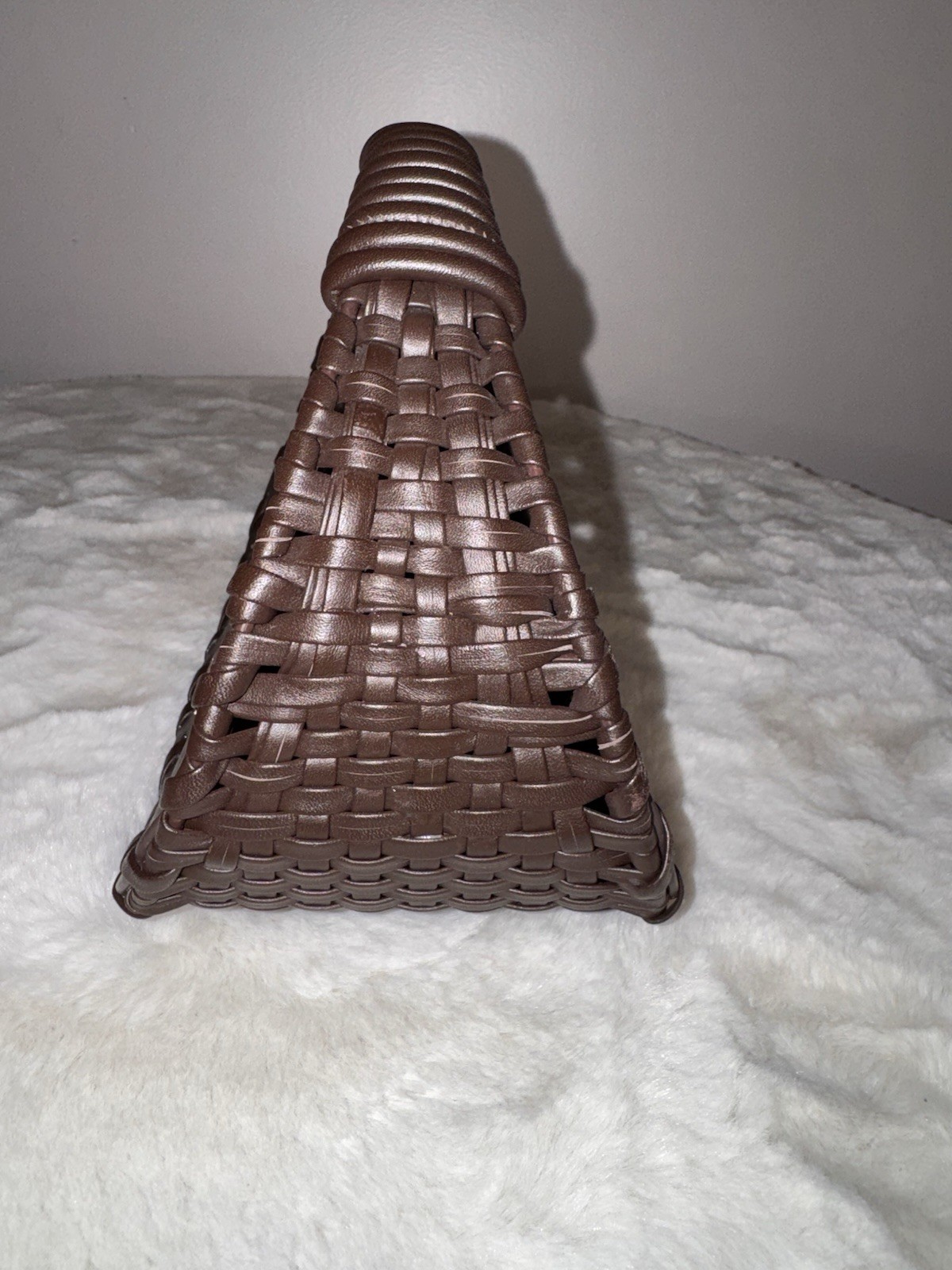 Cult Gaia Aiko Brown Leather with Whip Stitched Top Handle Bag Woven