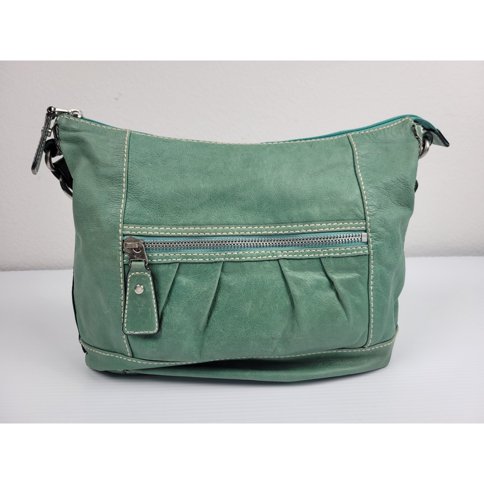 FOSSIL Shoulder Boho Bag Teal Turquoise Leather Silver Hardware ZB 2903