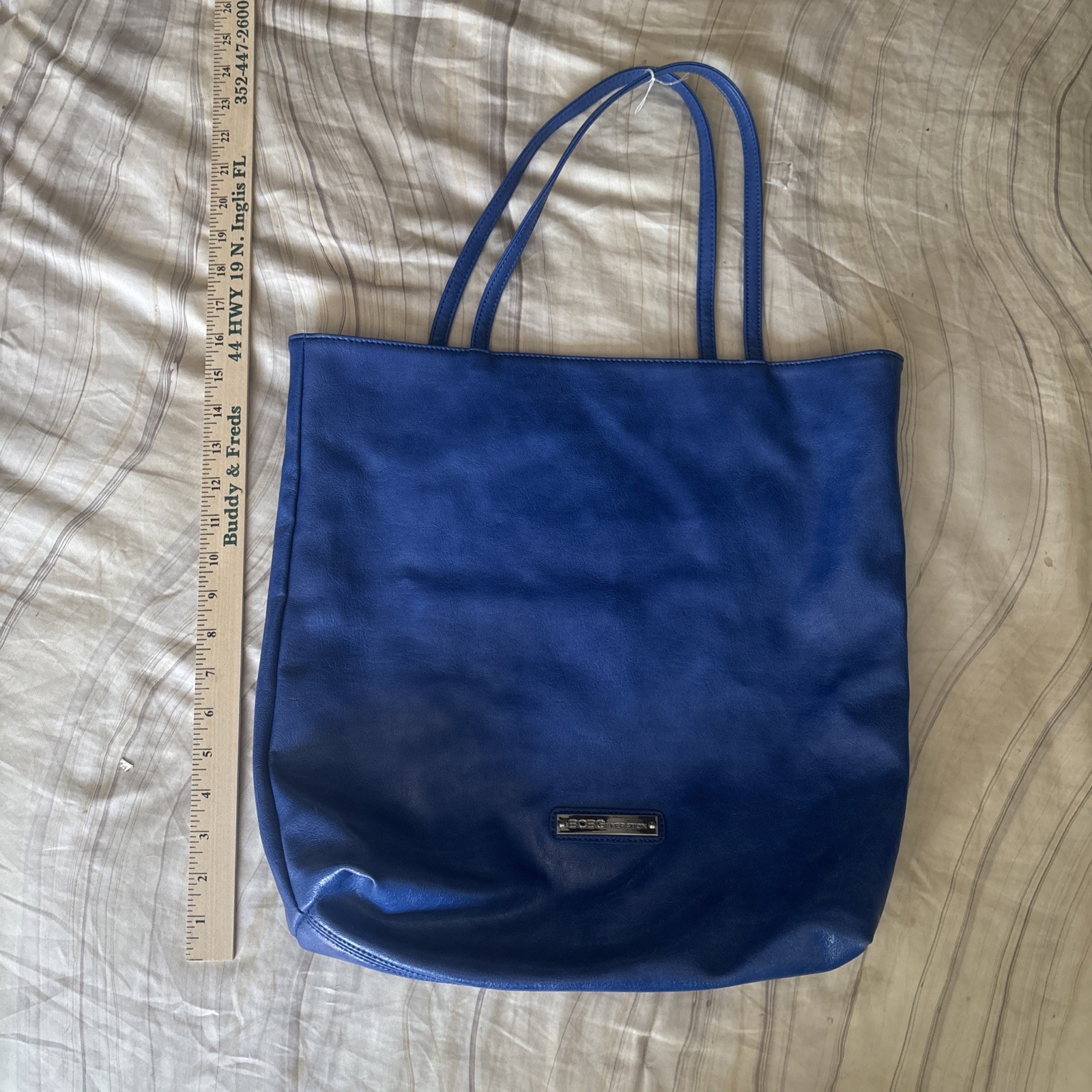 BCBG Paris X-large Blue Faux Leather Tote 16 Inches Wide