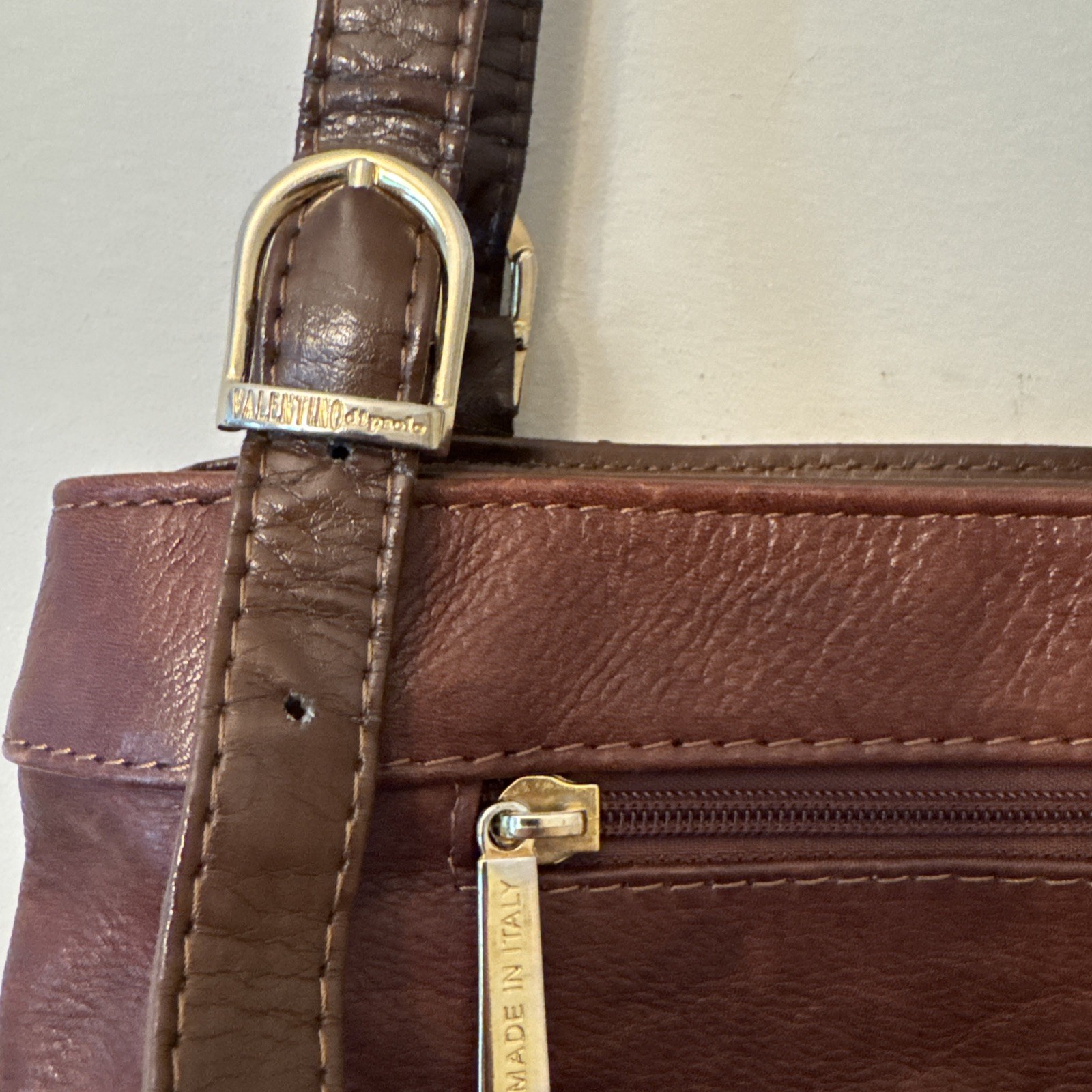 Valentino Di Paolo Brown Leather Shoulder Bag Handbag Purse Italy 12×14