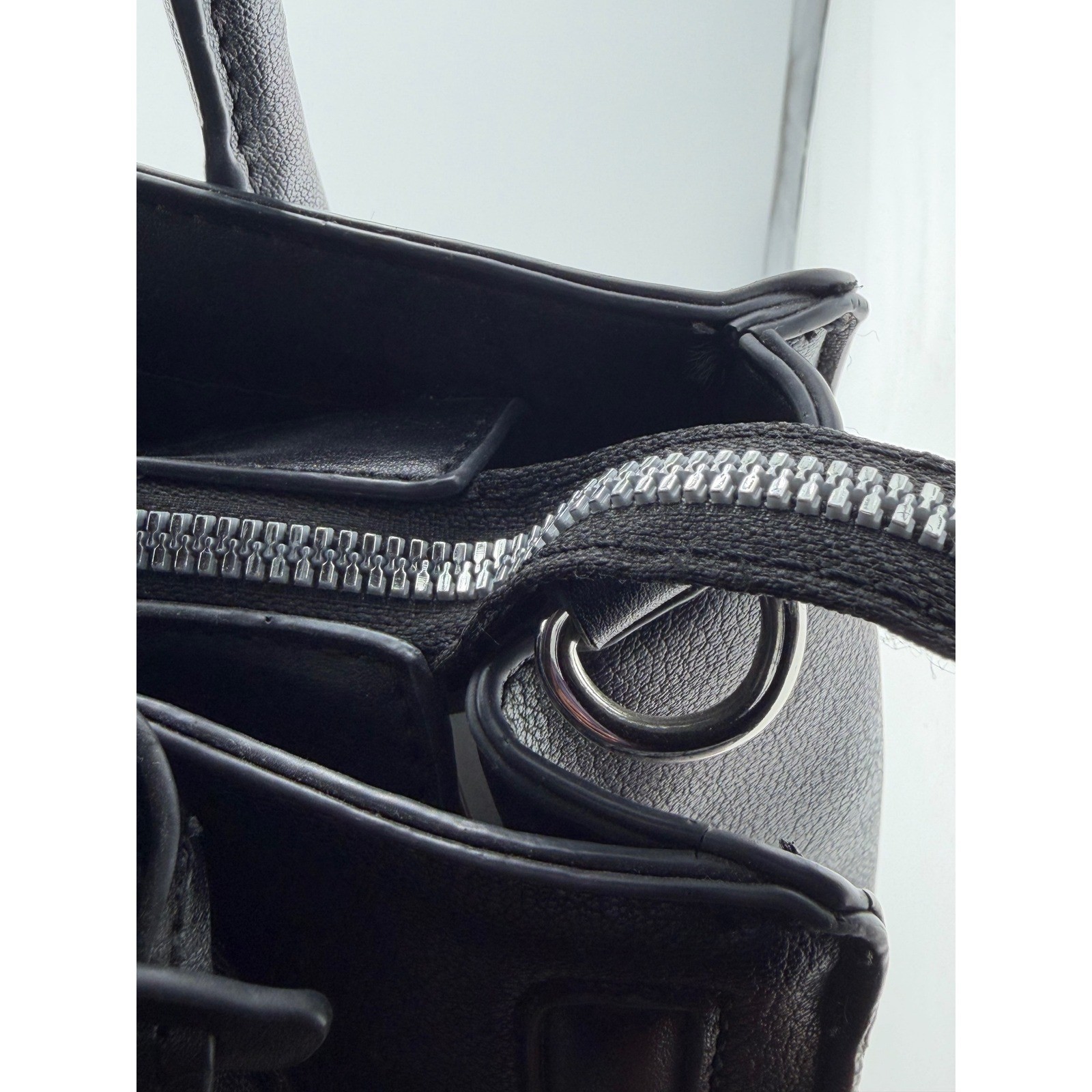 Nine West Satchel Handbag Medium Black Faux Leather Workwear Office Minimalist