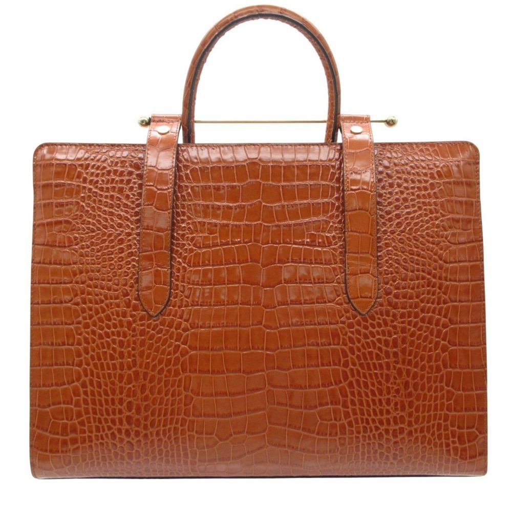 STRATHBERRY Tote Bag Croc Embossed Tan Leather Gold Bar Top Handle Luxury Spain
