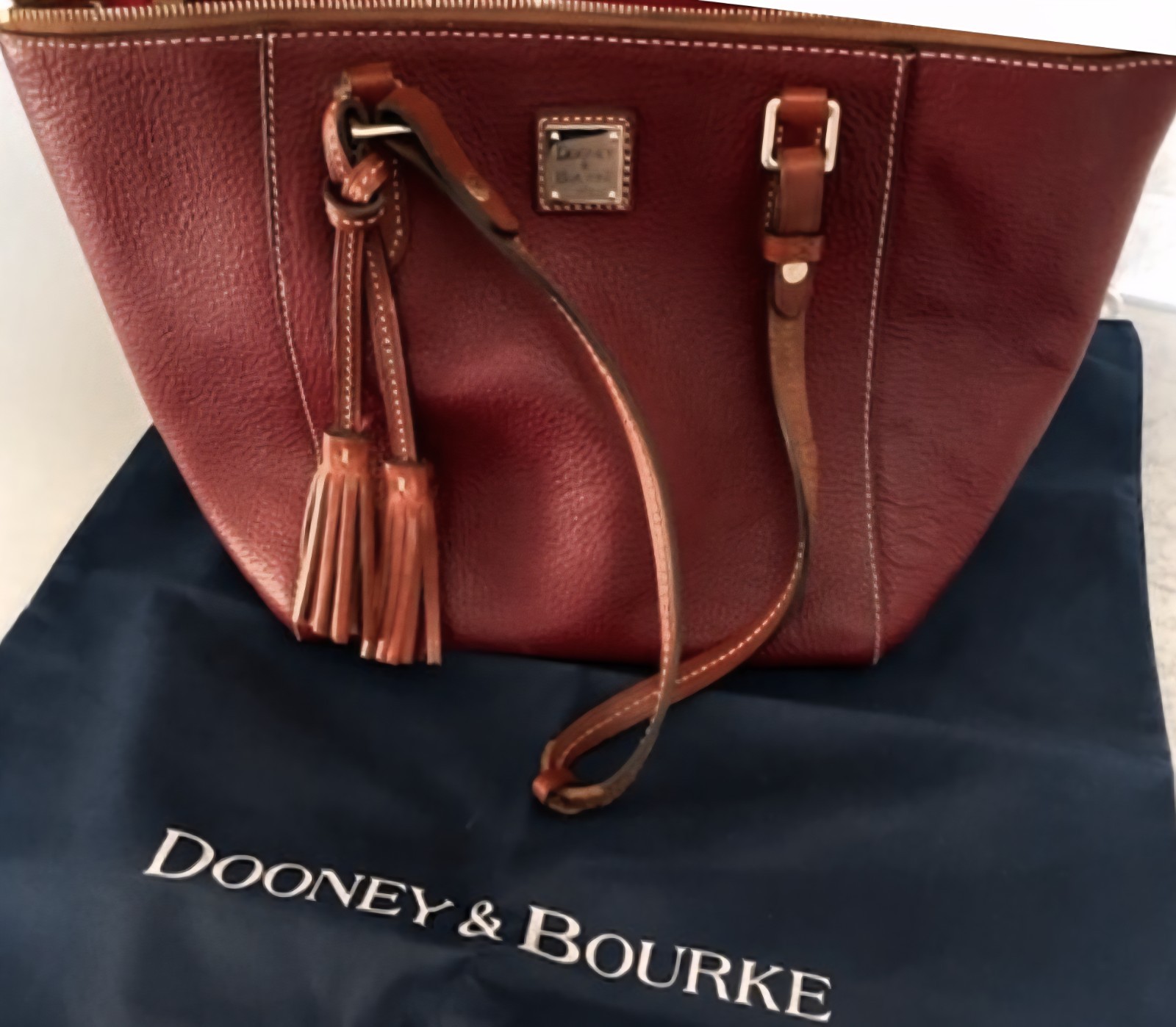 Dooney & Bourke Bordeaux Pebbled Maxine Tote Zip Closure Tassels EUC