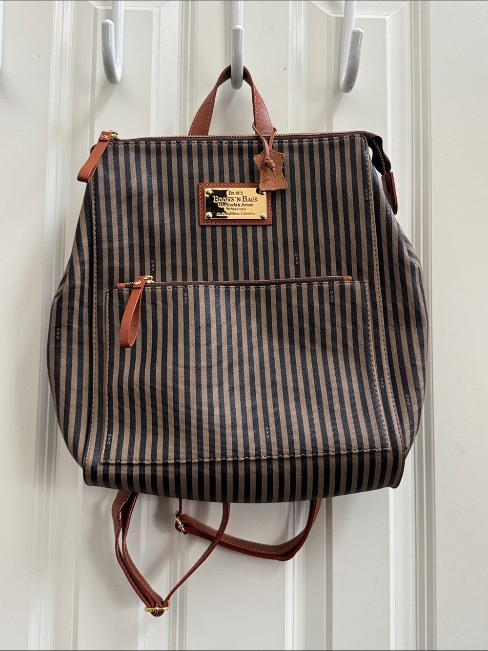 Boots N Bags Brown and Black Striped Leather Backpack