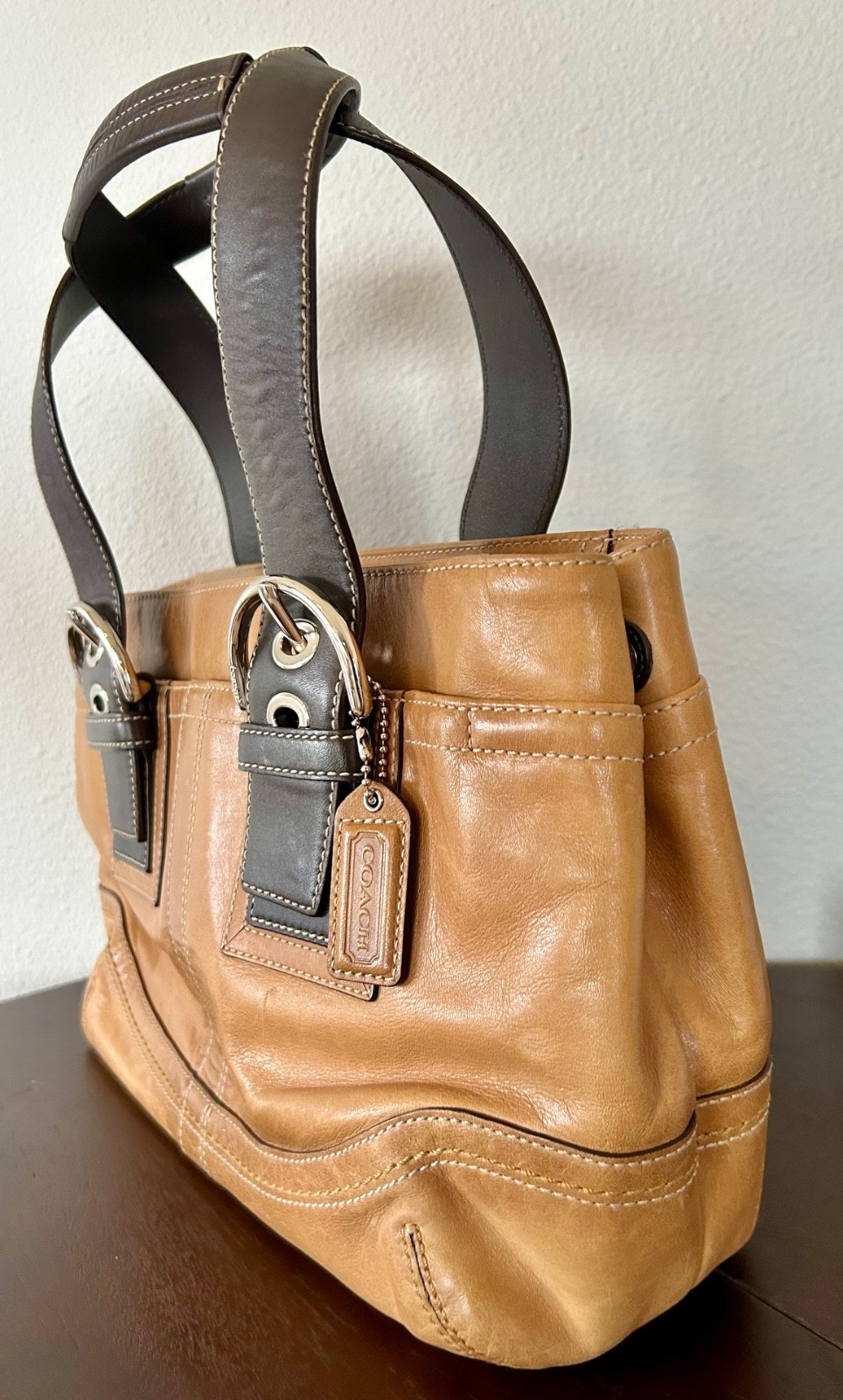 Clean Tan and Brown Leather Coach Soho Shoulder Bag