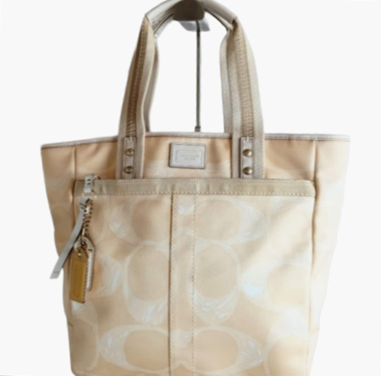 Coach Vintage Tote Handbag Canvas Nylon Ivory Size: W: 15.5 × H:12.2 in.