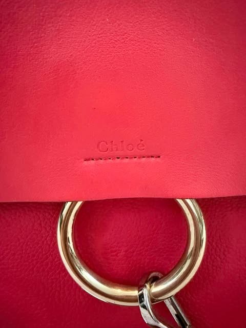 Chloe Faye Red Leather Shoulder Bag Gold Tone Chain AUTHENTIC