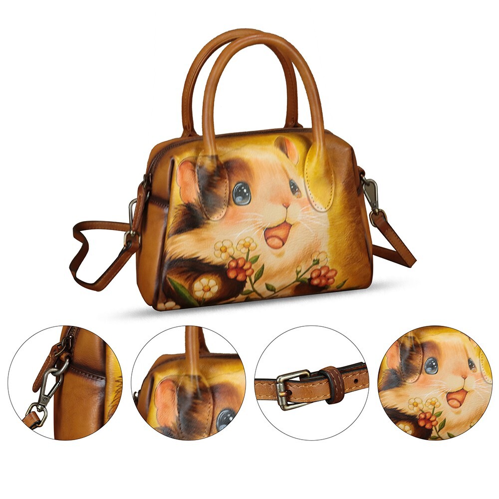 Hand Painted Genuine Leather Small Purses Handbag Women Crossbody Shoulder Bag