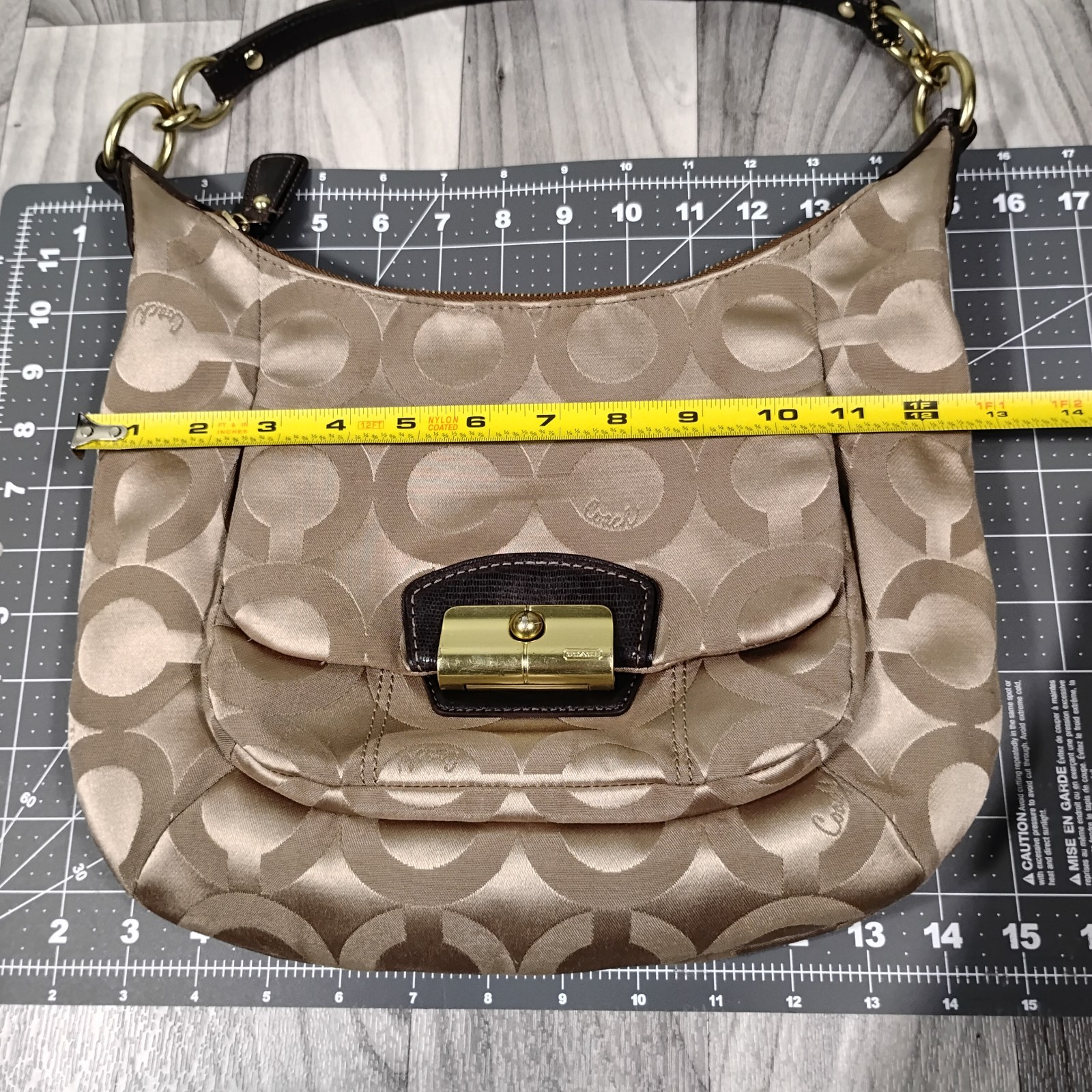 Coach Kristin Op Art Sateen Hobo Bag 19331 Khaki Mahogany Signature Shoulder