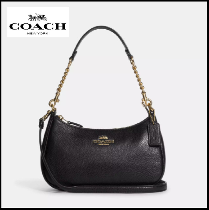 COACH CA209 TERI Shoulder Bag Hand Bag Black Refined Pebble Leather Outlet New