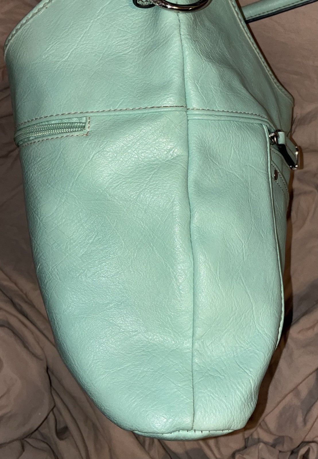 Croft & Barrow Aqua Pebbled Shoulder Bag Zip/Magnetic Pockets Silver Hardware