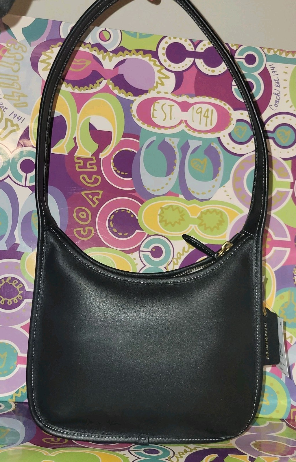 Coach CAF11 Originals Glove Curve Black Leather Zip Bag NWT $295