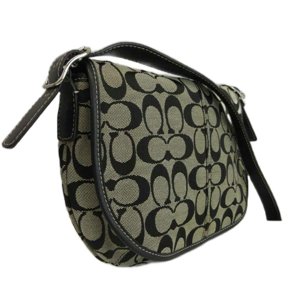 Authentic Coach Signature Black Canvas Leather Shoulder Bag 20cm x 27.5cm Damage