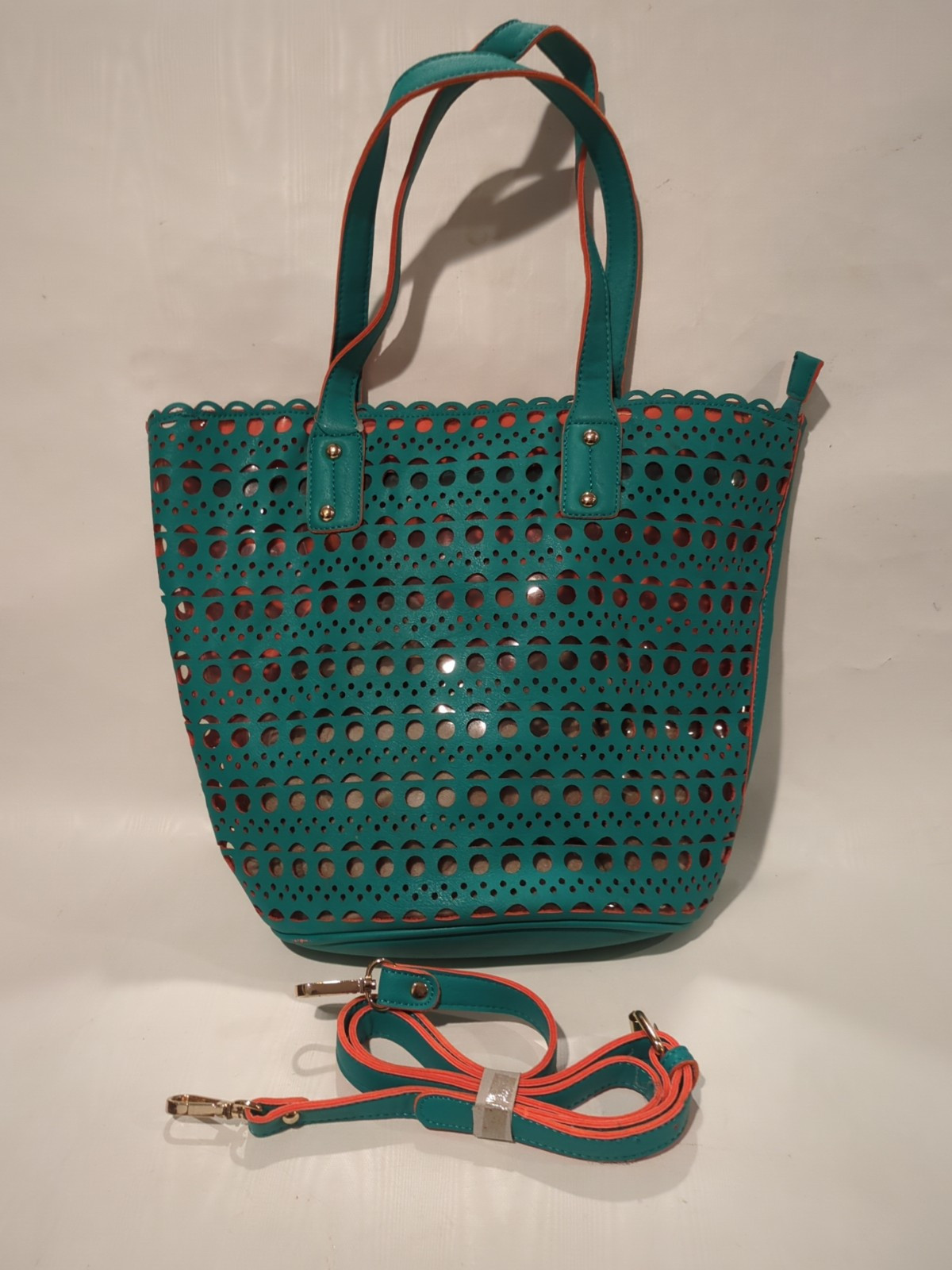 Unbranded Double Handle Tote Purse Bag Cut Out Green With Shoulder Strap