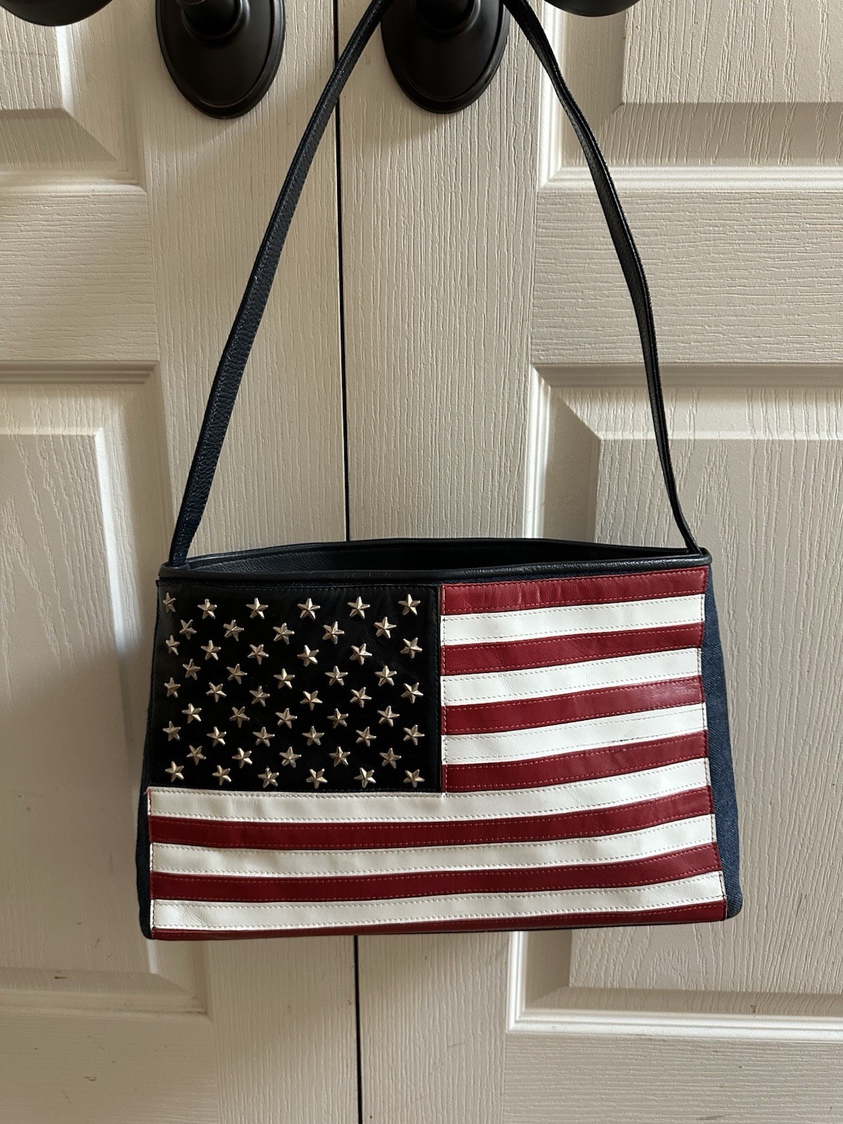 American Flag Stars and Stripes Handbag Leather and Denim, Star Studs