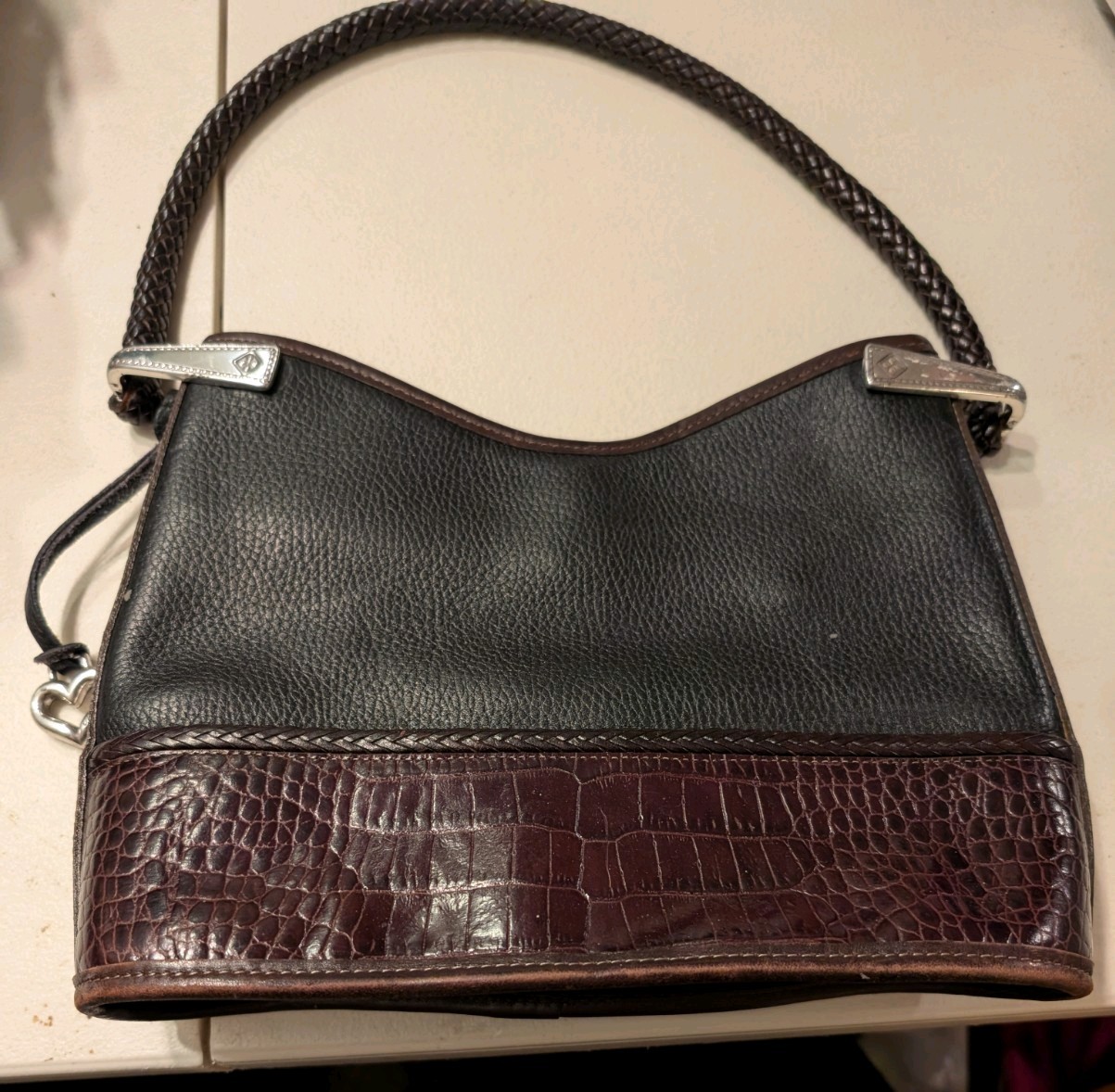 Brighton Collection Women’s Purse Black Over Brown W/ Crocodile Silver Accents