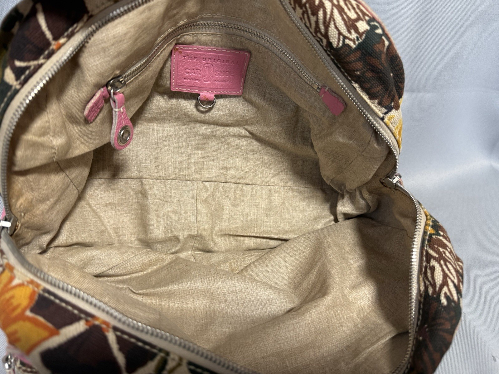 The Original CAR SHOE Hobo PINK Leather Purse PRADA Floral Canvas Bag CAR-SHOE