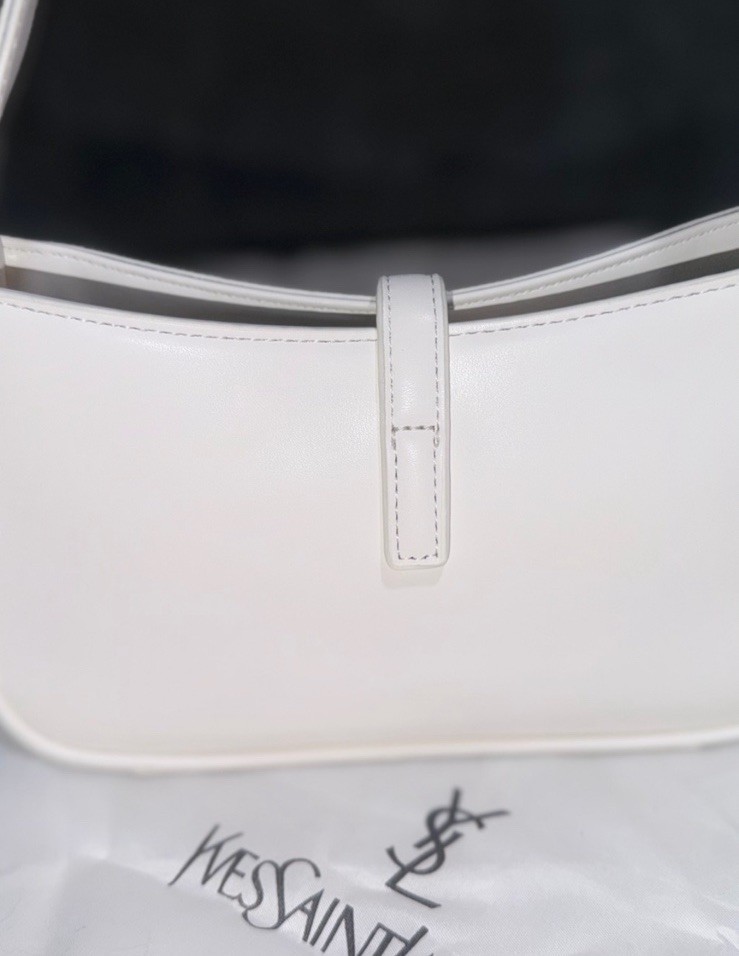 Saint Laurent YSL White Shoulder Bag Gold Hardware Logo Adjustable Strap Dust
