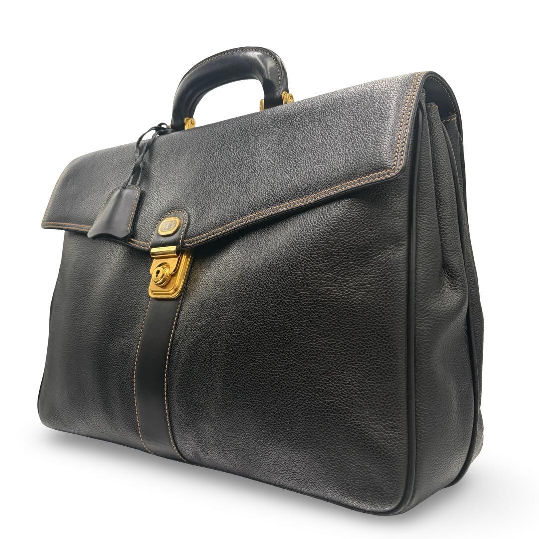 Dunhill Black Leather Briefcase Business Bag Metal Hardware Japan 069629