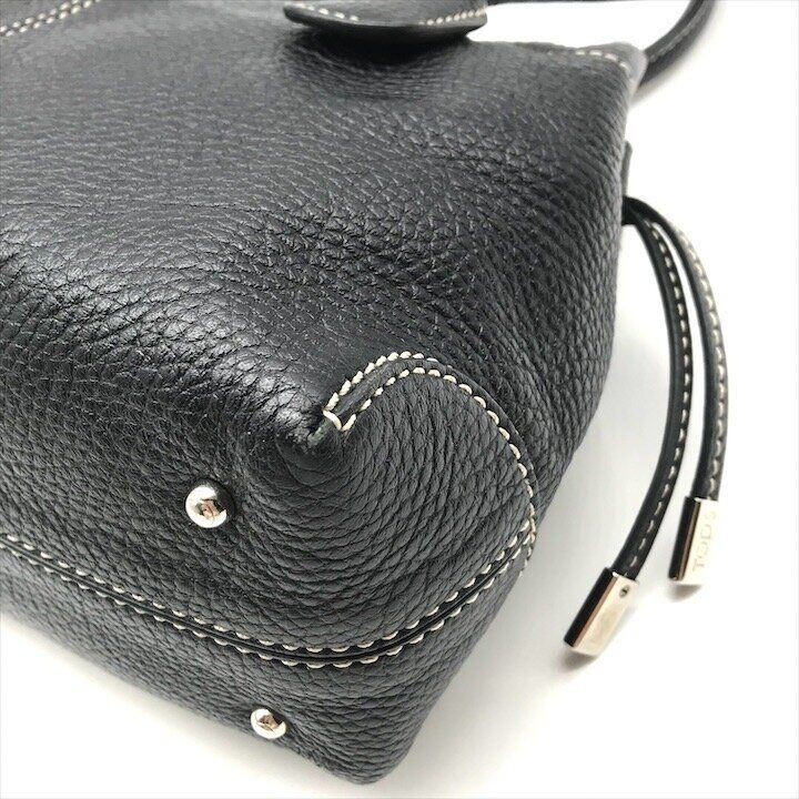 Tods Black Leather Shoulder Hand Bag Tote Purse Women Italy Luxury 27cm 19cm