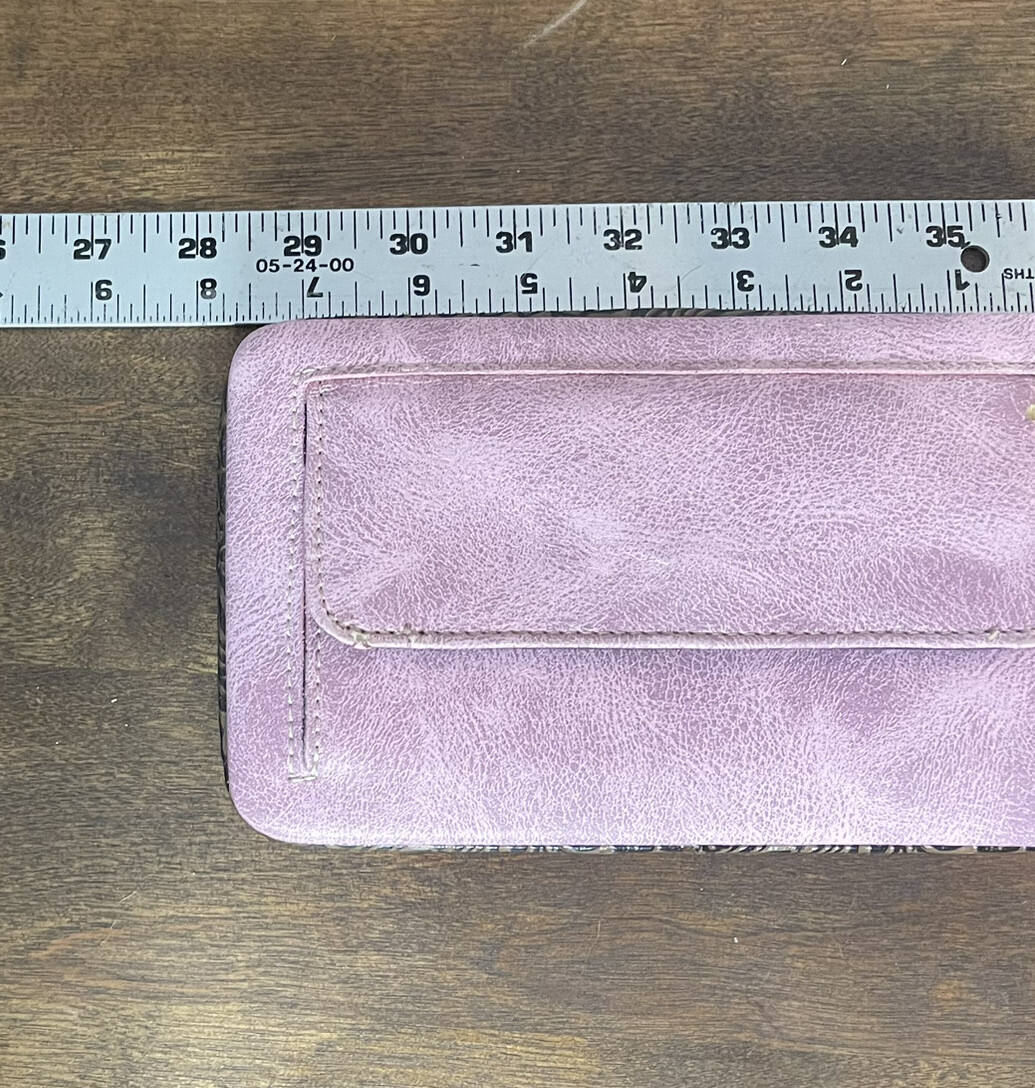 Faux Leather Pink Shoulder Purse Wallet Studded Cross Embossed Ruffle Country