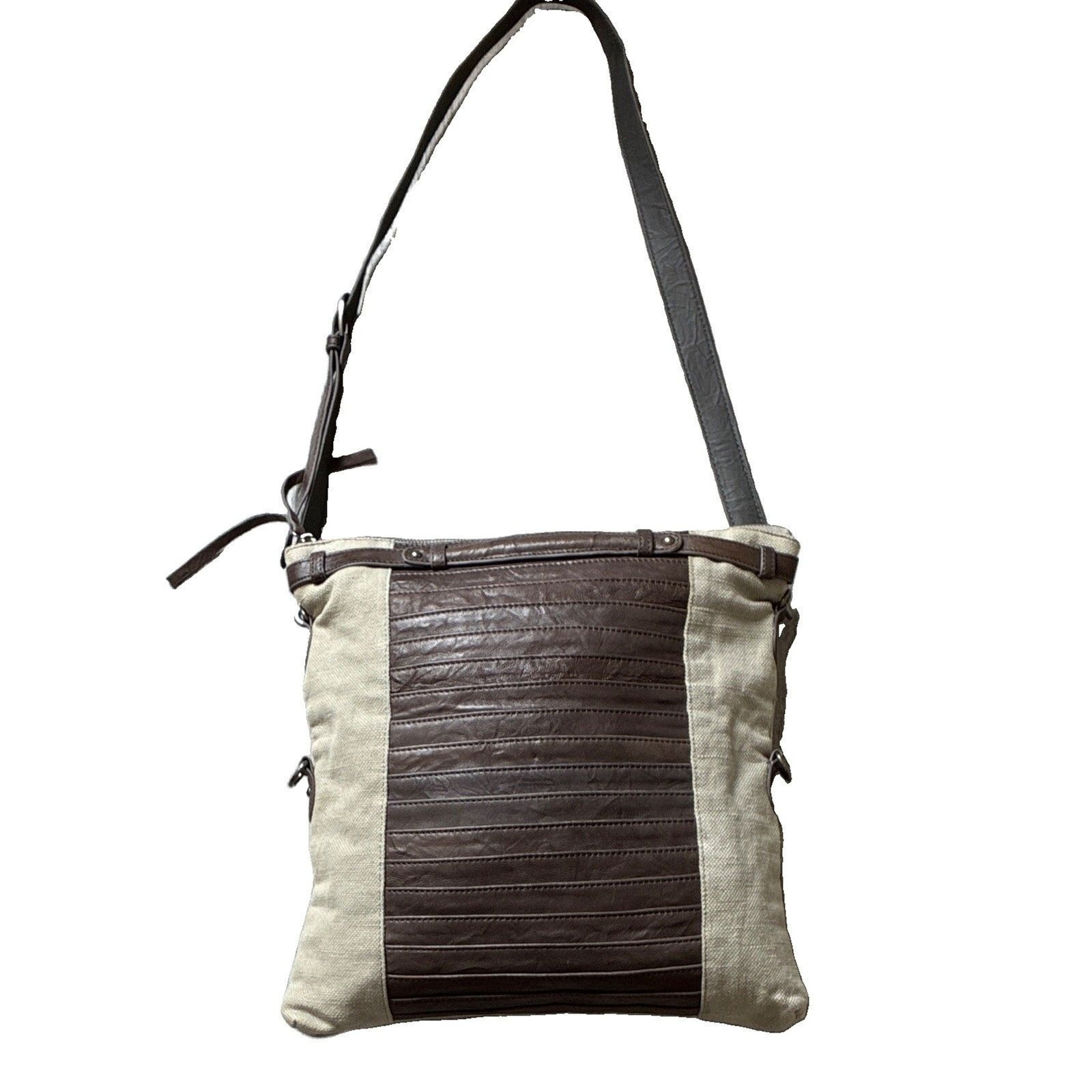 Joe’s Jeans Beige/Brown Colorblock Crossbody Bag Zip Adjustable Strap Pockets