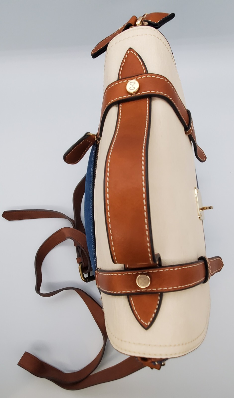 Coco + Carmen Women’s Handbag Blue And White With Brown Straps Crossbody Bag