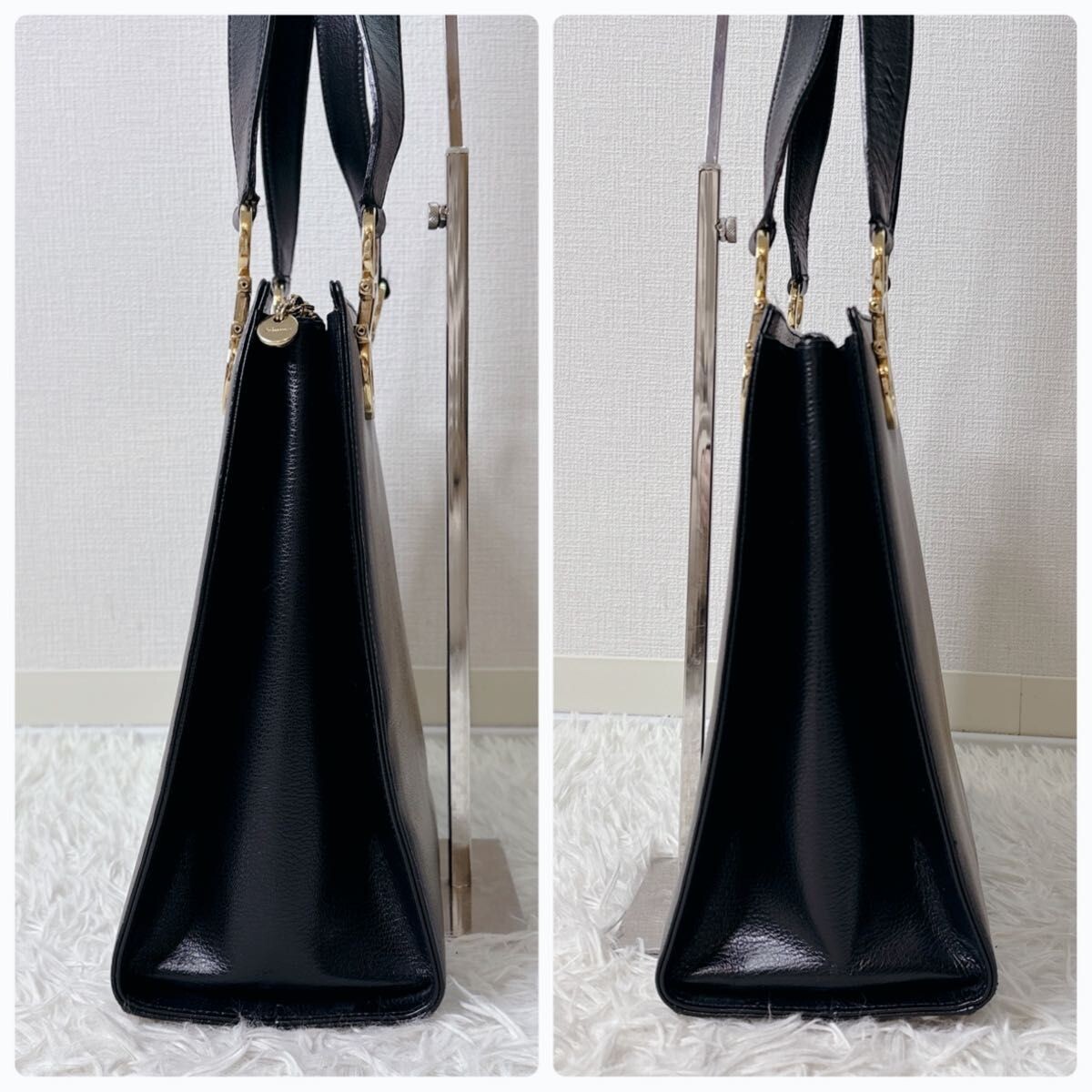 Salvatore Ferragamo Gancini Black Leather Shoulder Tote Bag Gold Hardware Italy