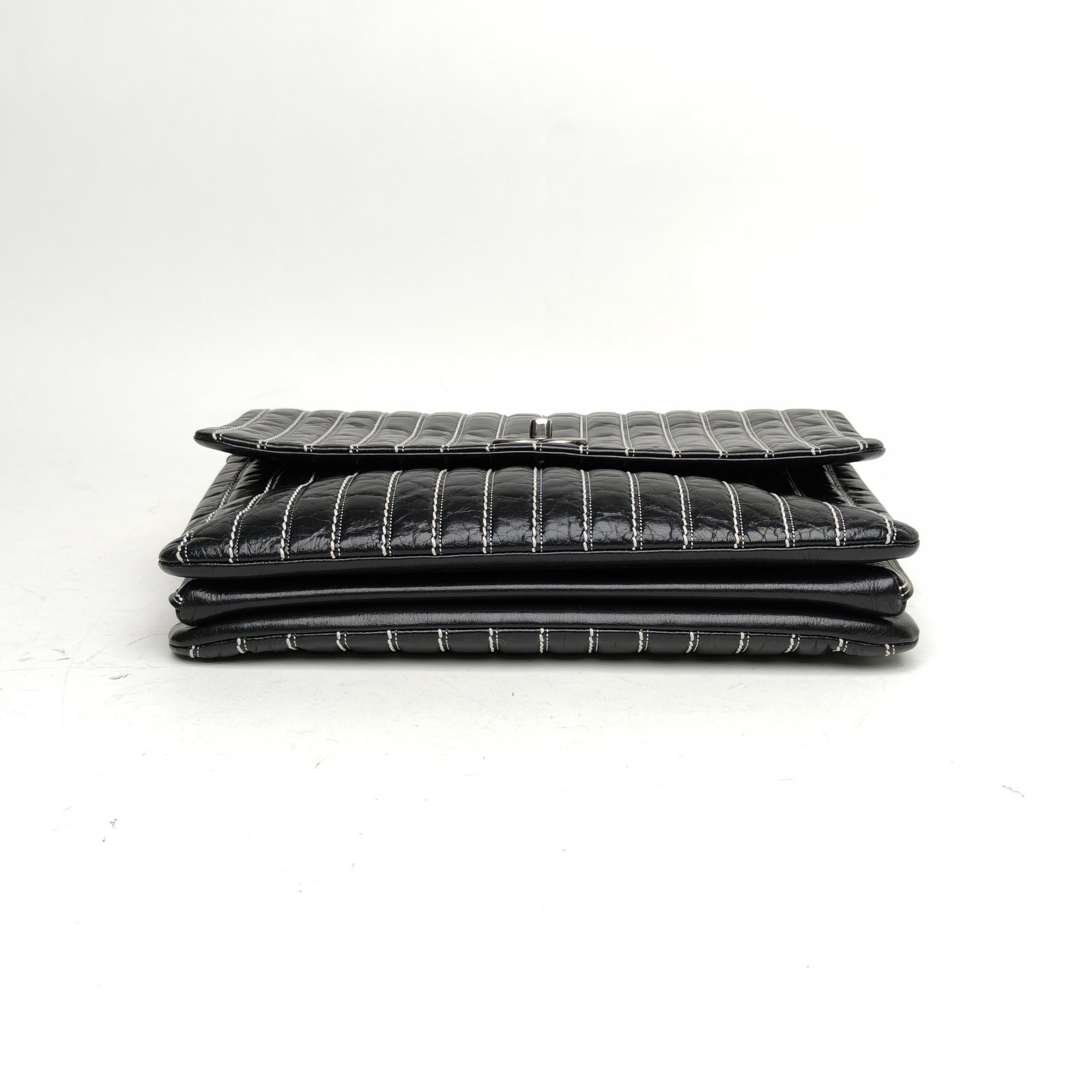 CHANEL Black Vertical Stripes Envelope Airport Bag Calfskin Crossbody Bag