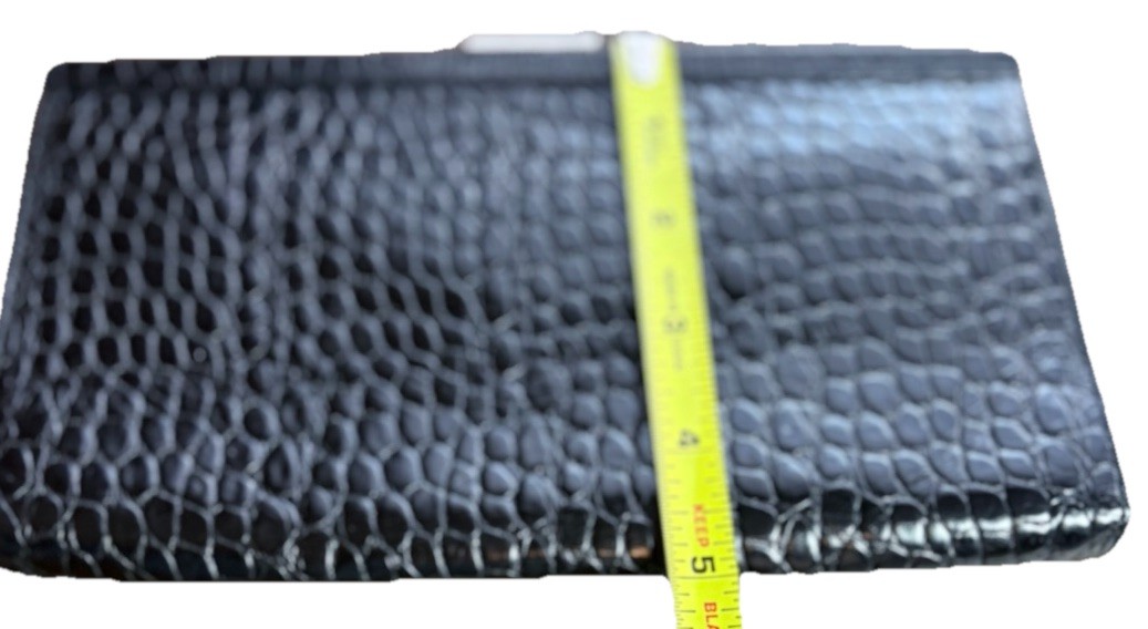 Banana Republic Leather Black Embossed Clutch/Purse, Inside Pocket, 8.5” X 5”