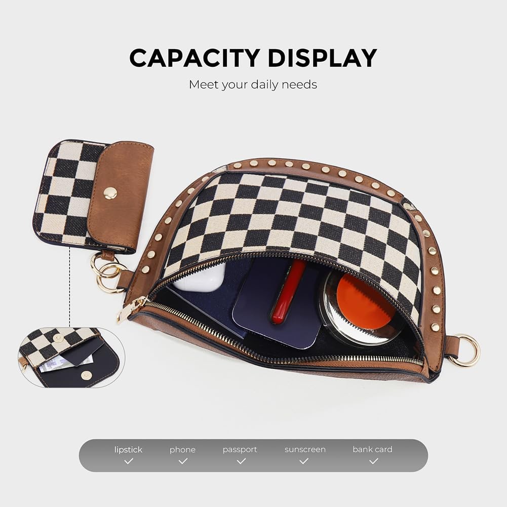 Checkered Crossbody Bum Bag Fashion Waist Pack Fanny Purse Shoulder Handbag