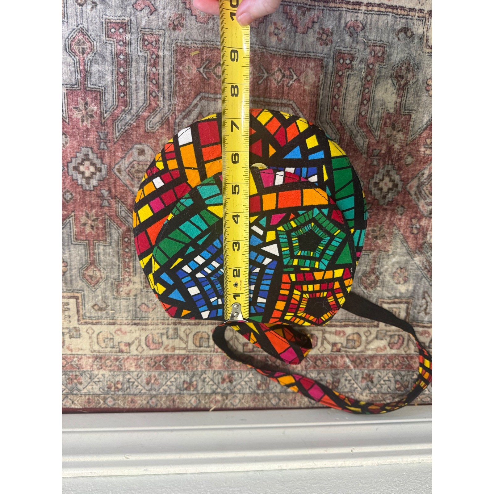 Beyond Uganda Handmade Geometric Mosaic Crossbody Multicolor Round Saddle Bag